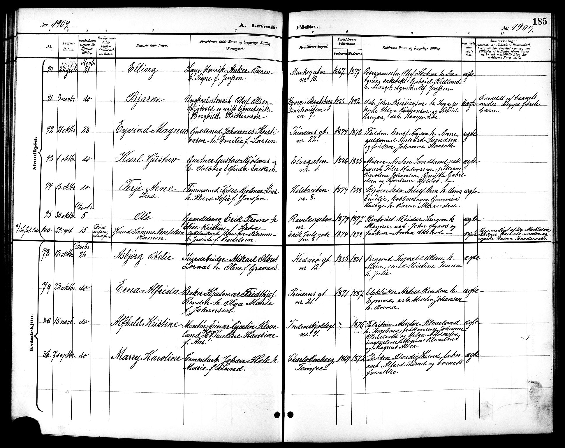 Ministerialprotokoller, klokkerbøker og fødselsregistre - Sør-Trøndelag, SAT/A-1456/601/L0094: Klokkerbok nr. 601C12, 1898-1911, s. 185