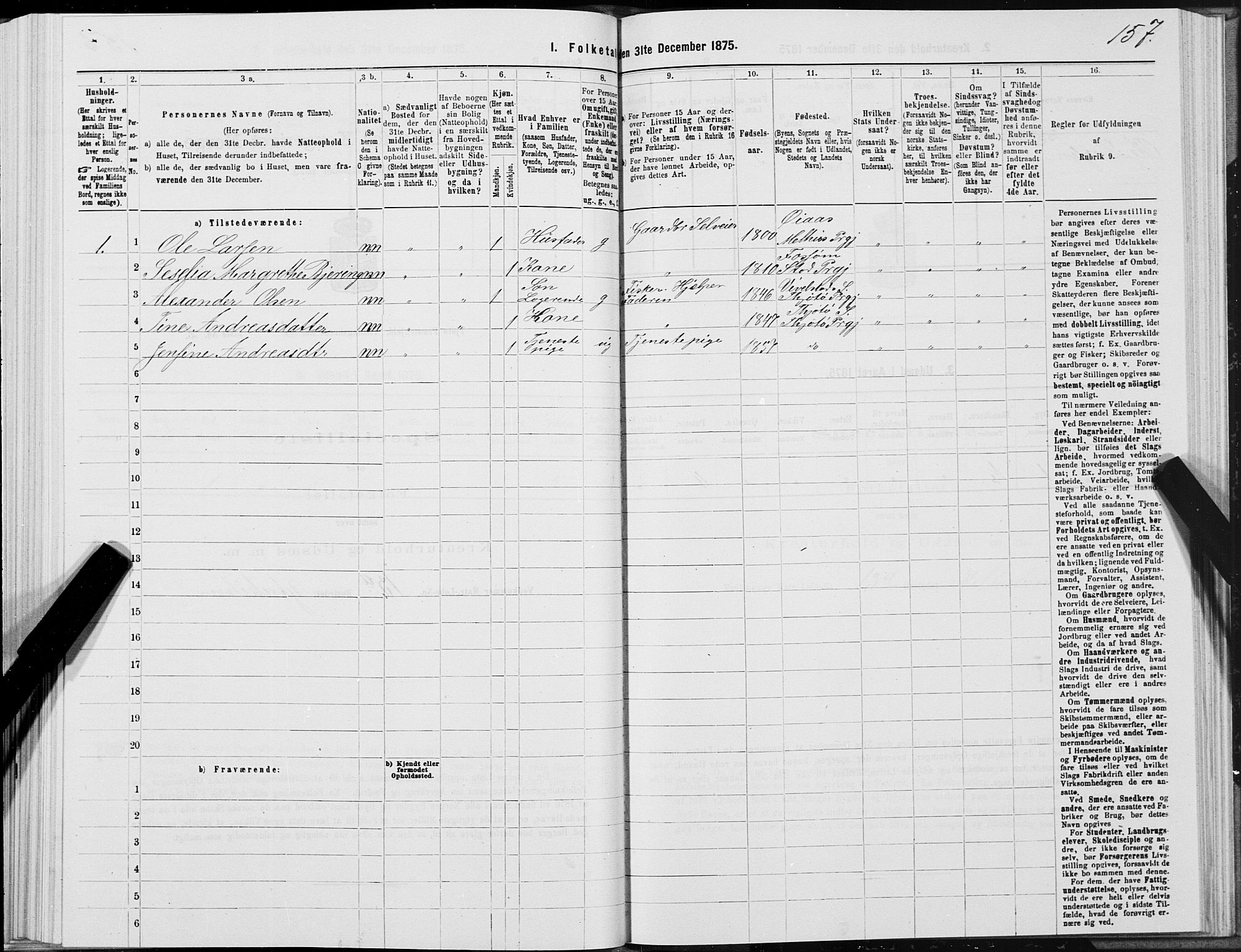 SAT, Folketelling 1875 for 1817P Tjøtta prestegjeld, 1875, s. 1157