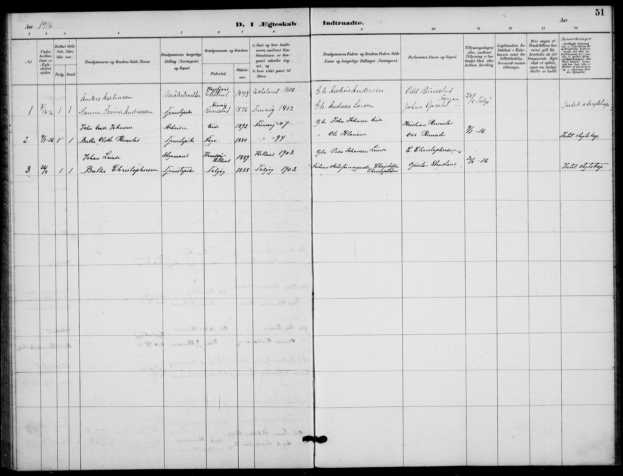 Finnøy sokneprestkontor, AV/SAST-A-101825/H/Ha/Haa/L0012: Ministerialbok nr. A 12, 1889-1917, s. 51