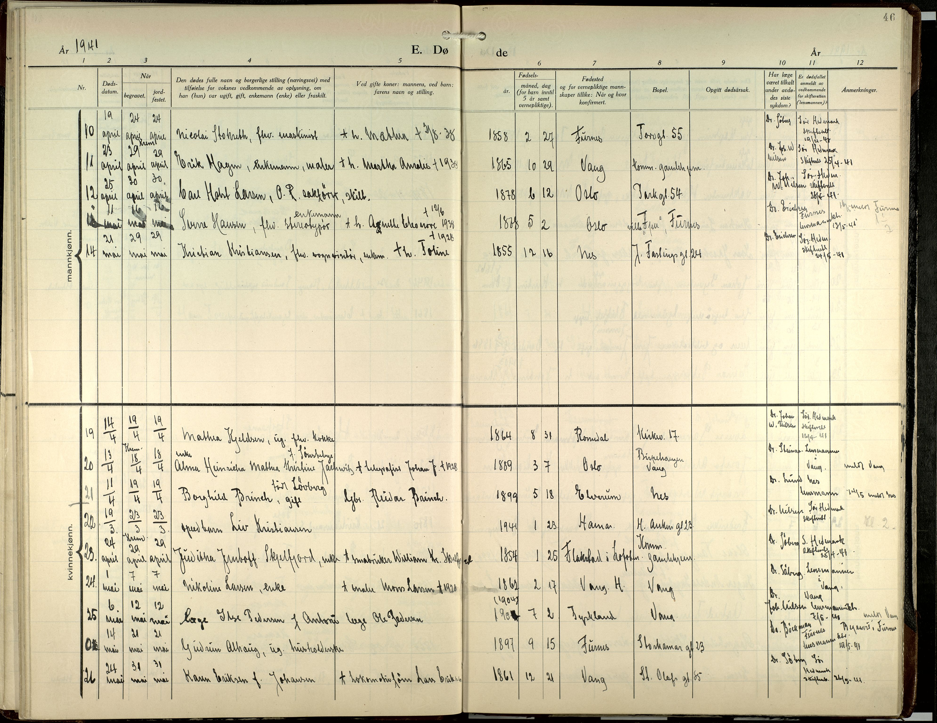 Hamar prestekontor, AV/SAH-DOMPH-002/H/Ha/Haa/L0007: Ministerialbok nr. 7, 1933-1953, s. 46