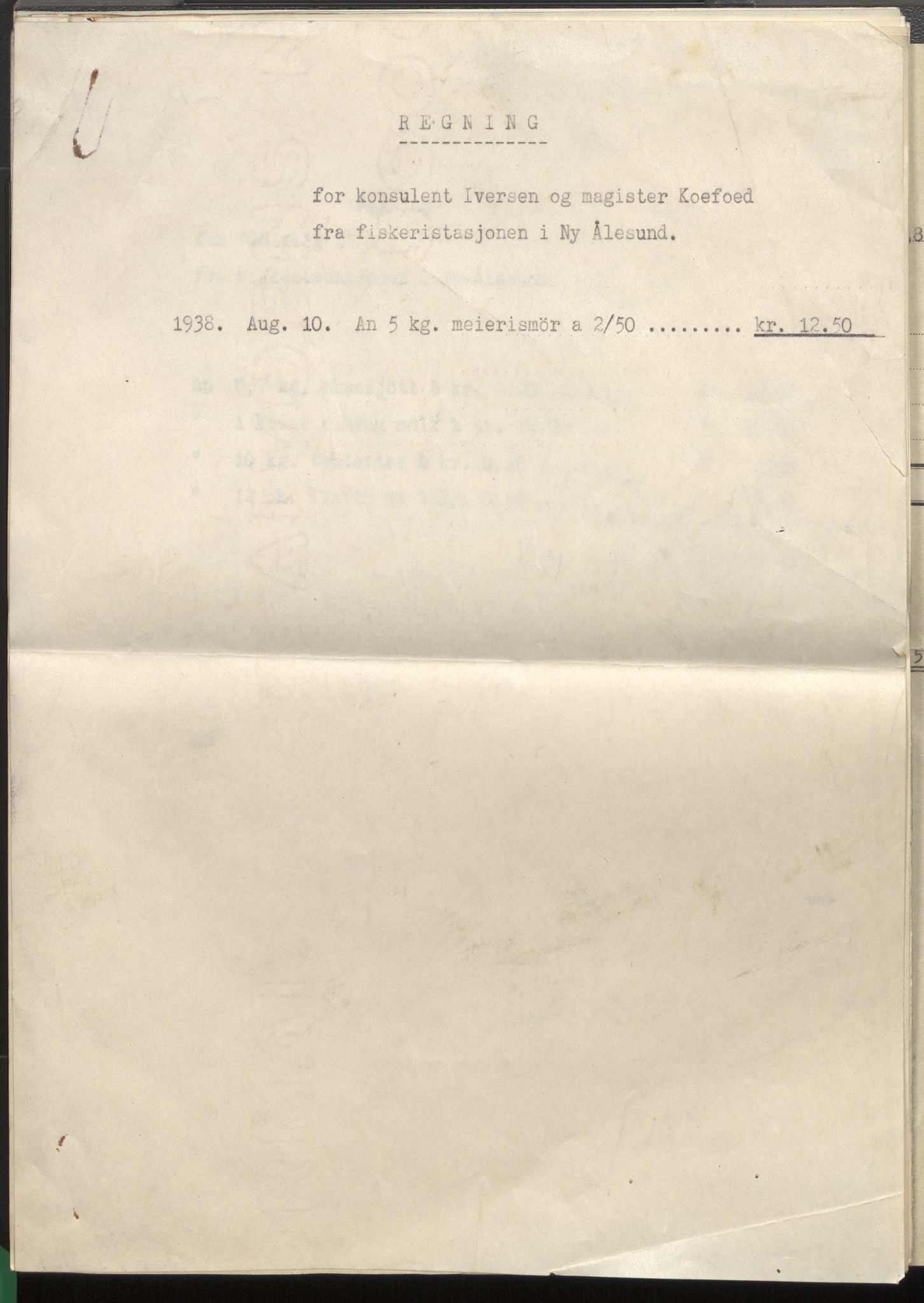 Fiskeridirektoratet - 1 Adm. ledelse - 16 De fiskerikyndige konsulenter, AV/SAB-A-2007/F/Fb/L0005: Regnskap for fiskeristasjon i Ny-Ålesund, 1935-1939, s. 3