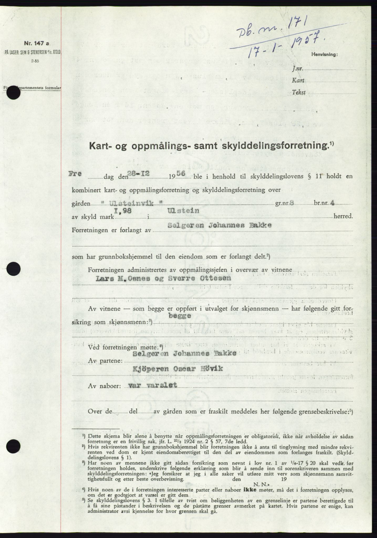 Søre Sunnmøre sorenskriveri, AV/SAT-A-4122/1/2/2C/L0105: Pantebok nr. 31A, 1956-1957, Dagboknr: 171/1957