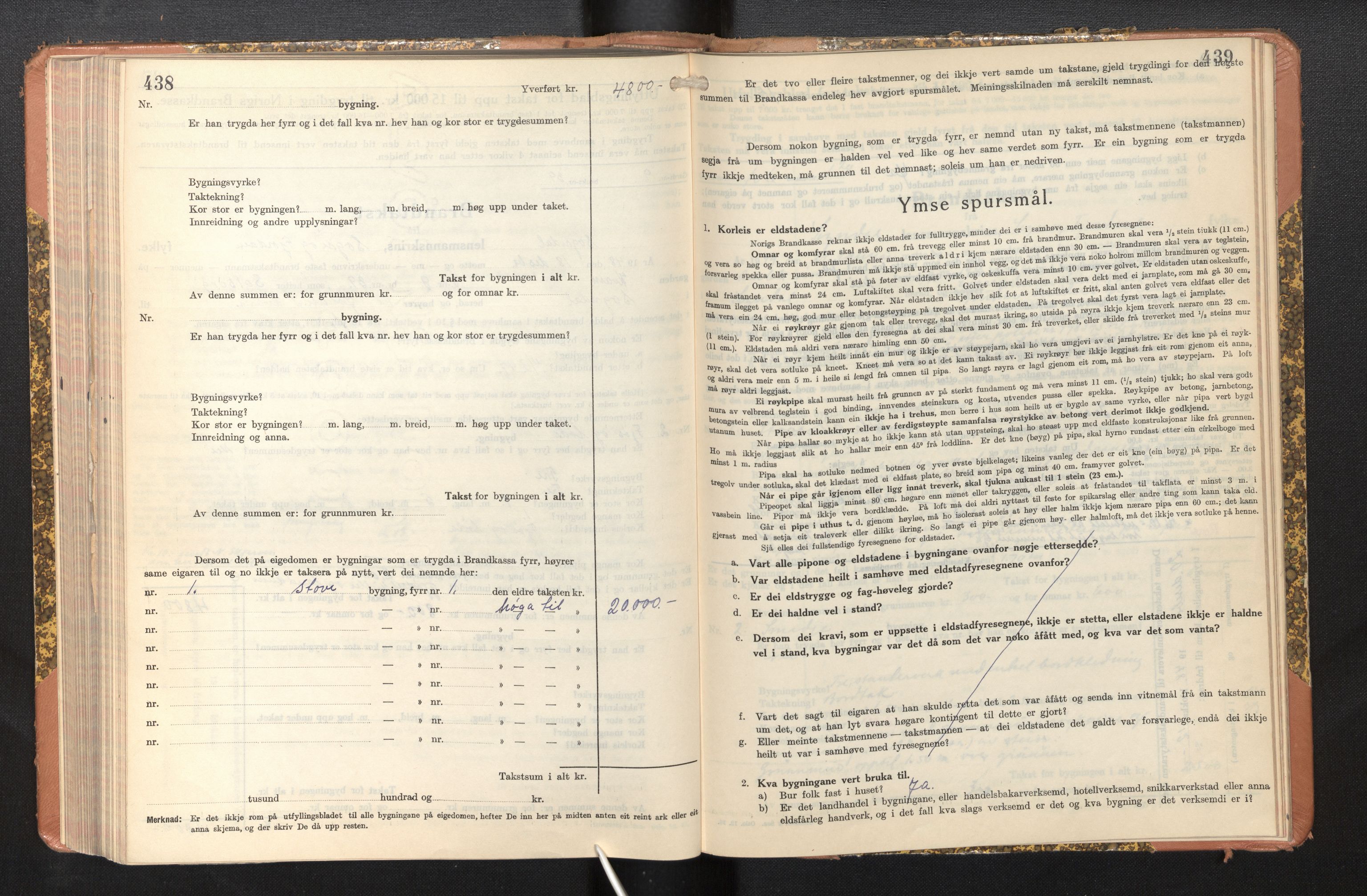 Lensmannen i Sogndal, SAB/A-29901/0012/L0014: Branntakstprotokoll, skjematakst, 1938-1950, s. 438-439