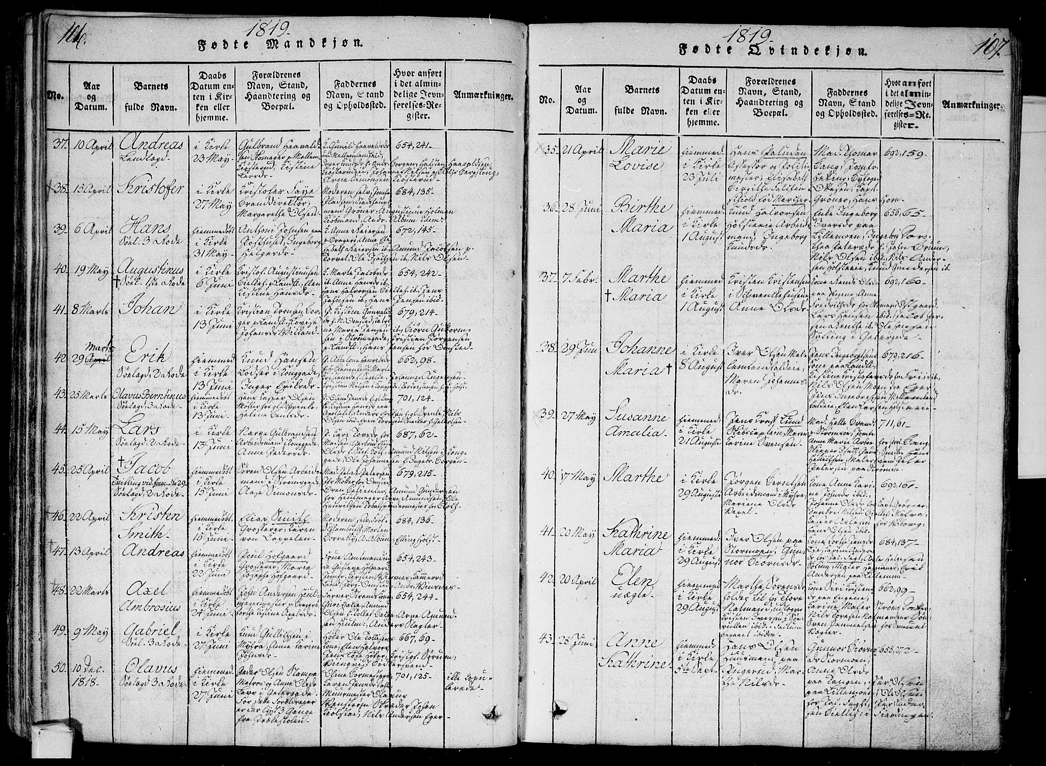 Bragernes kirkebøker, AV/SAKO-A-6/G/Ga/L0001: Klokkerbok nr. 1, 1815-1829, s. 106-107