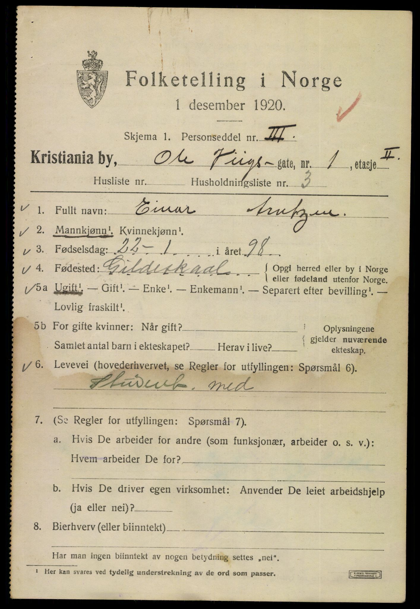 SAO, Folketelling 1920 for 0301 Kristiania kjøpstad, 1920, s. 432943