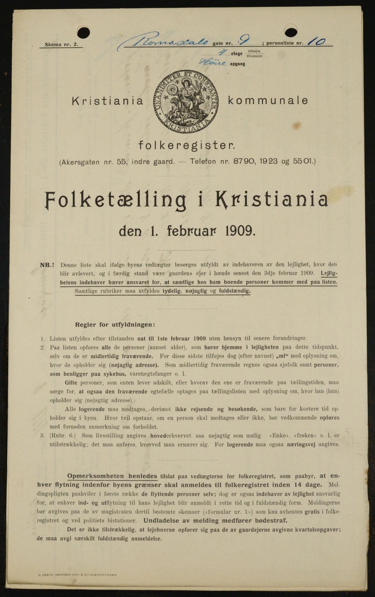 OBA, Kommunal folketelling 1.2.1909 for Kristiania kjøpstad, 1909, s. 75526