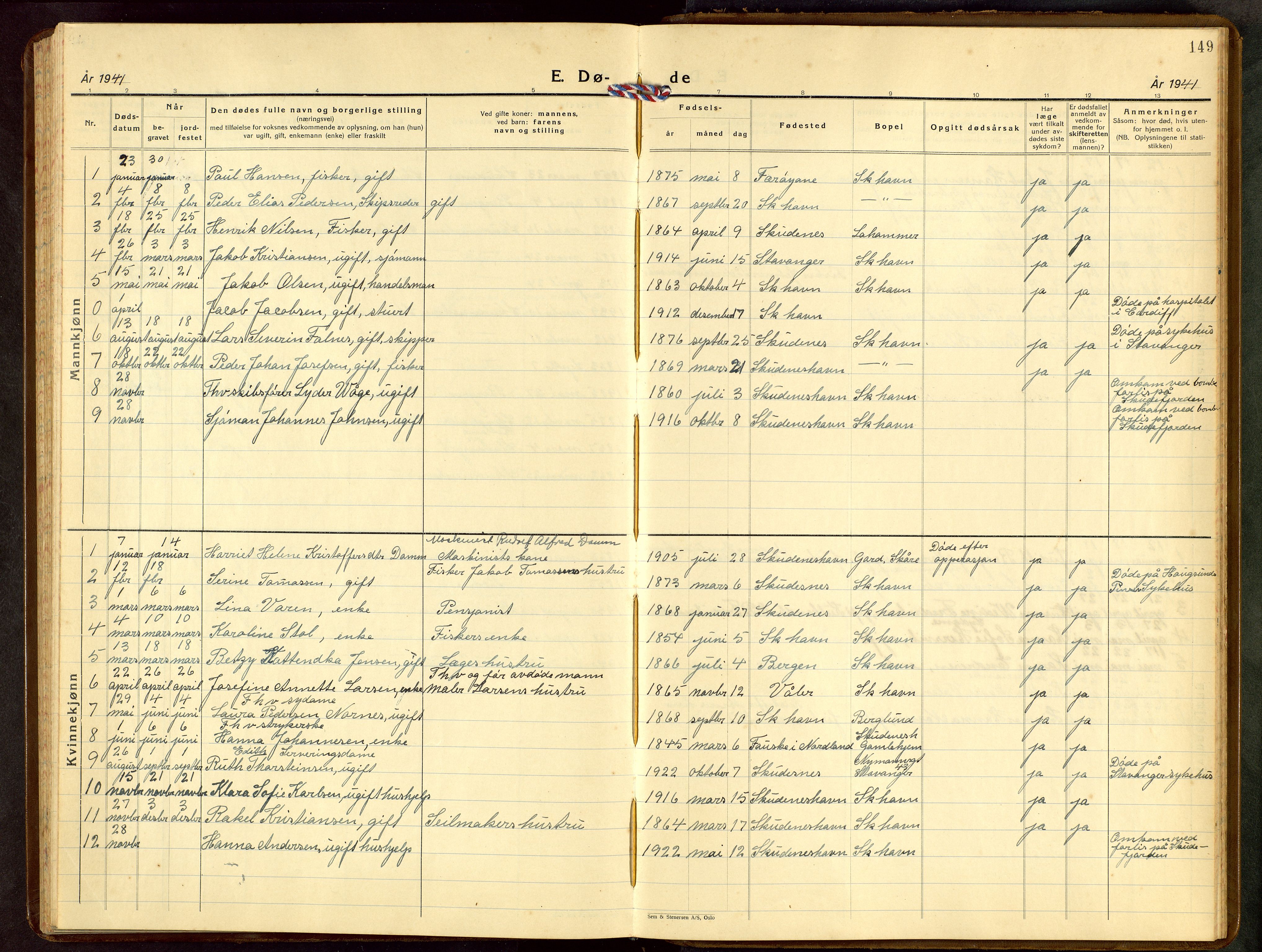 Skudenes sokneprestkontor, AV/SAST-A -101849/H/Ha/Hab/L0014: Klokkerbok nr. B 14, 1937-1956, s. 149