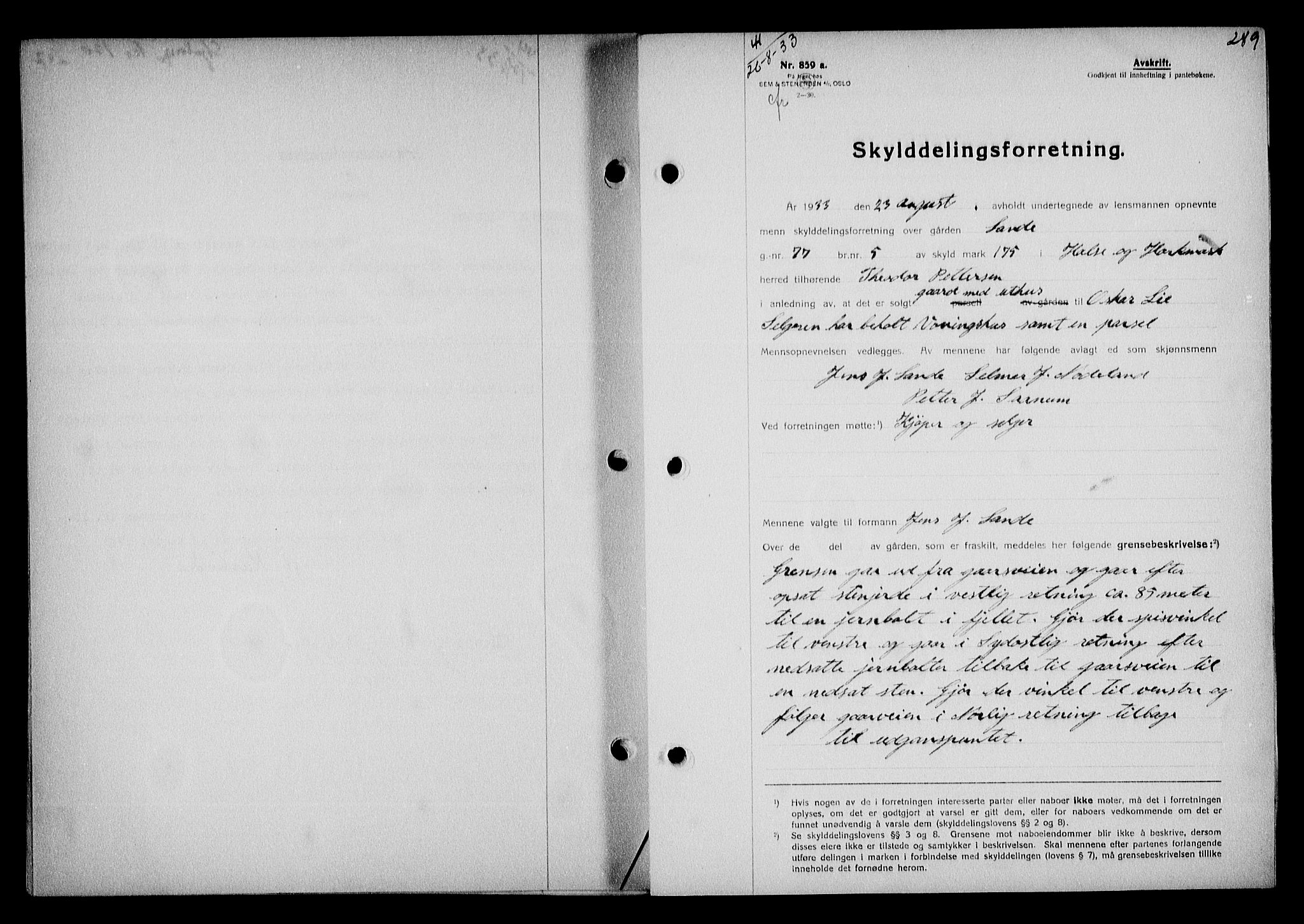 Mandal sorenskriveri, SAK/1221-0005/001/G/Gb/Gba/L0067: Pantebok nr. A-4, 1932-1934, Tingl.dato: 26.08.1933