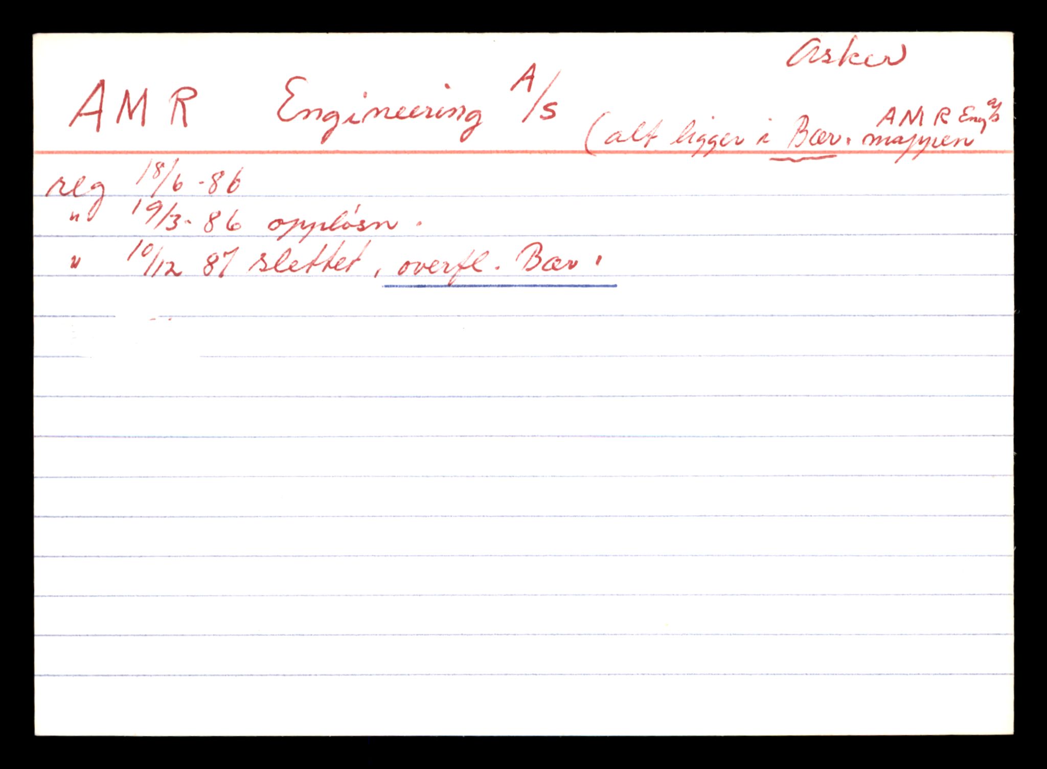 Asker og Bærum tingrett, AV/SAT-A-10379/K/Ka/Kaa/L0001: Kartotekkort over slettede foretak, A - H, 1944-1989, s. 5