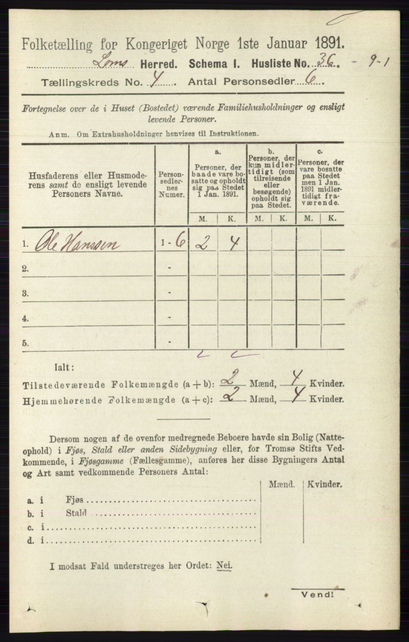 RA, Folketelling 1891 for 0514 Lom herred, 1891, s. 1491