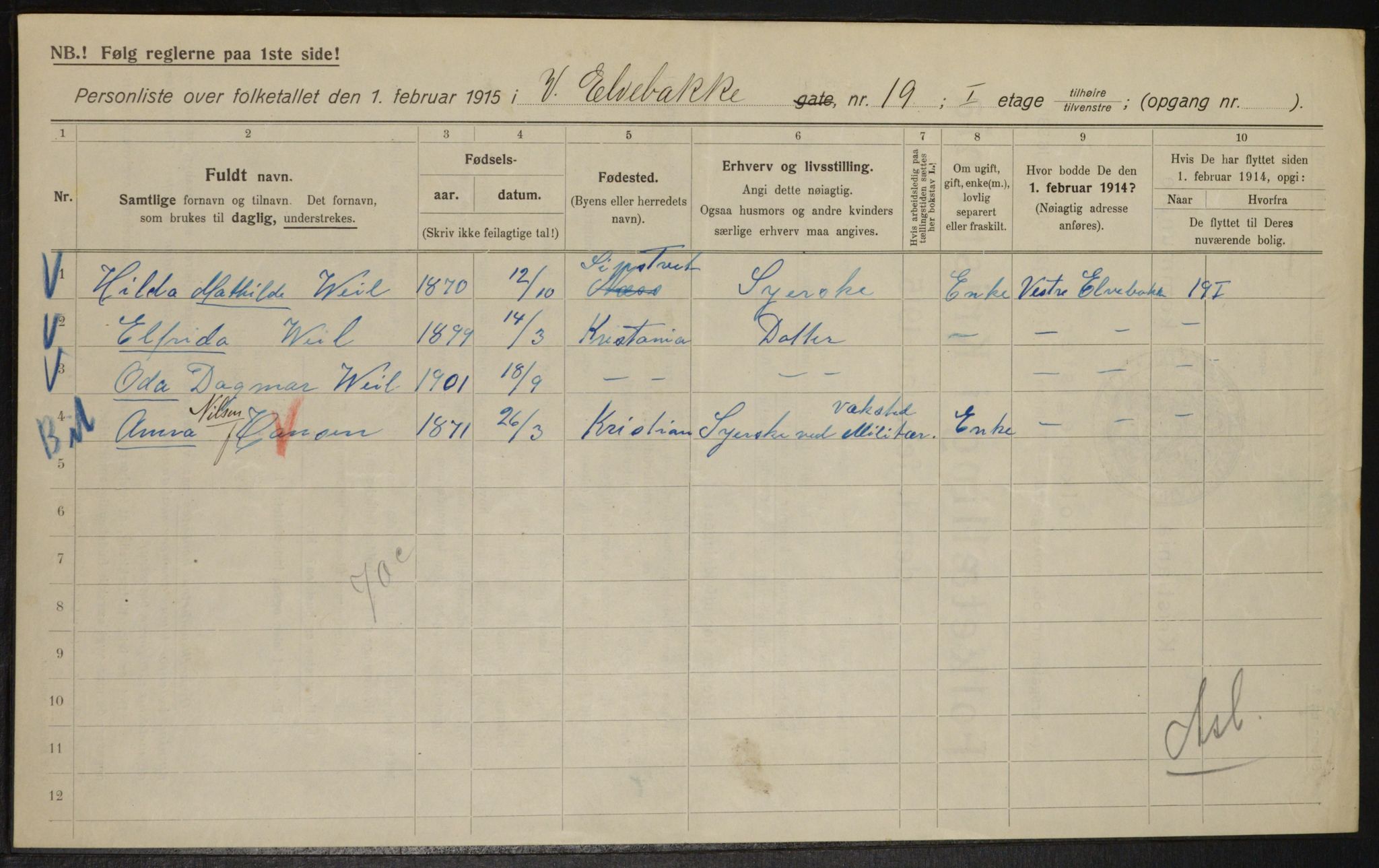 OBA, Kommunal folketelling 1.2.1915 for Kristiania, 1915, s. 123159