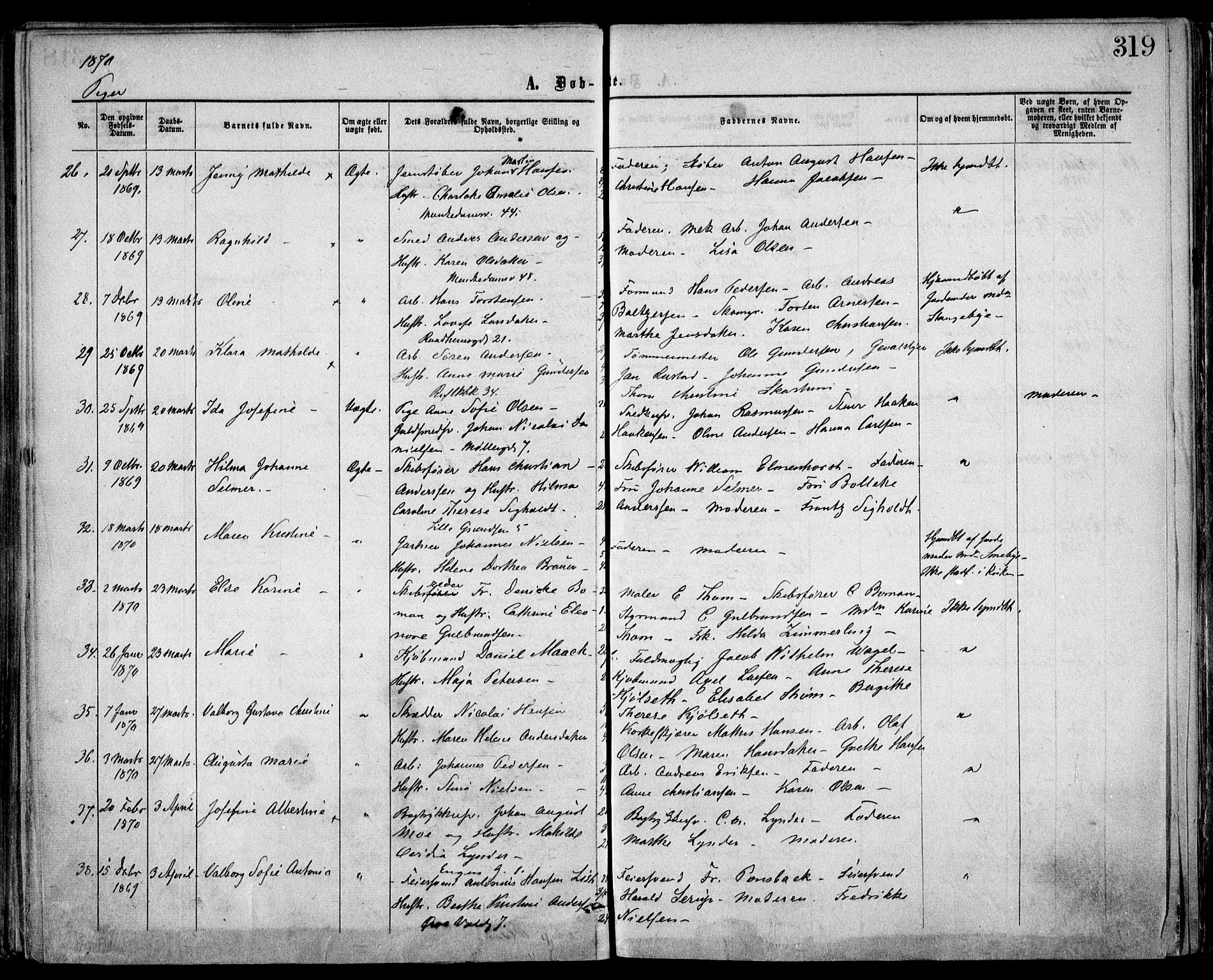 Trefoldighet prestekontor Kirkebøker, AV/SAO-A-10882/F/Fa/L0002: Ministerialbok nr. I 2, 1863-1870, s. 319