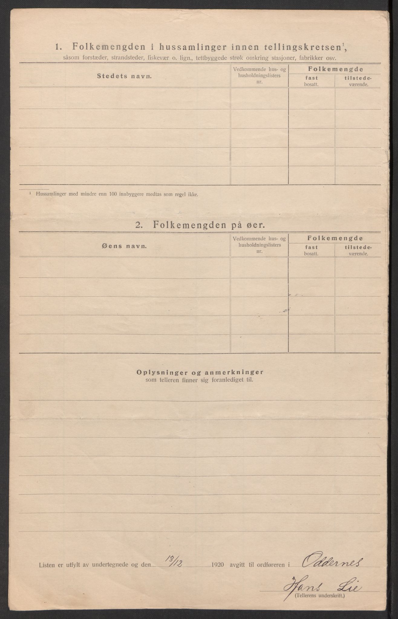 SAK, Folketelling 1920 for 1012 Oddernes herred, 1920, s. 70