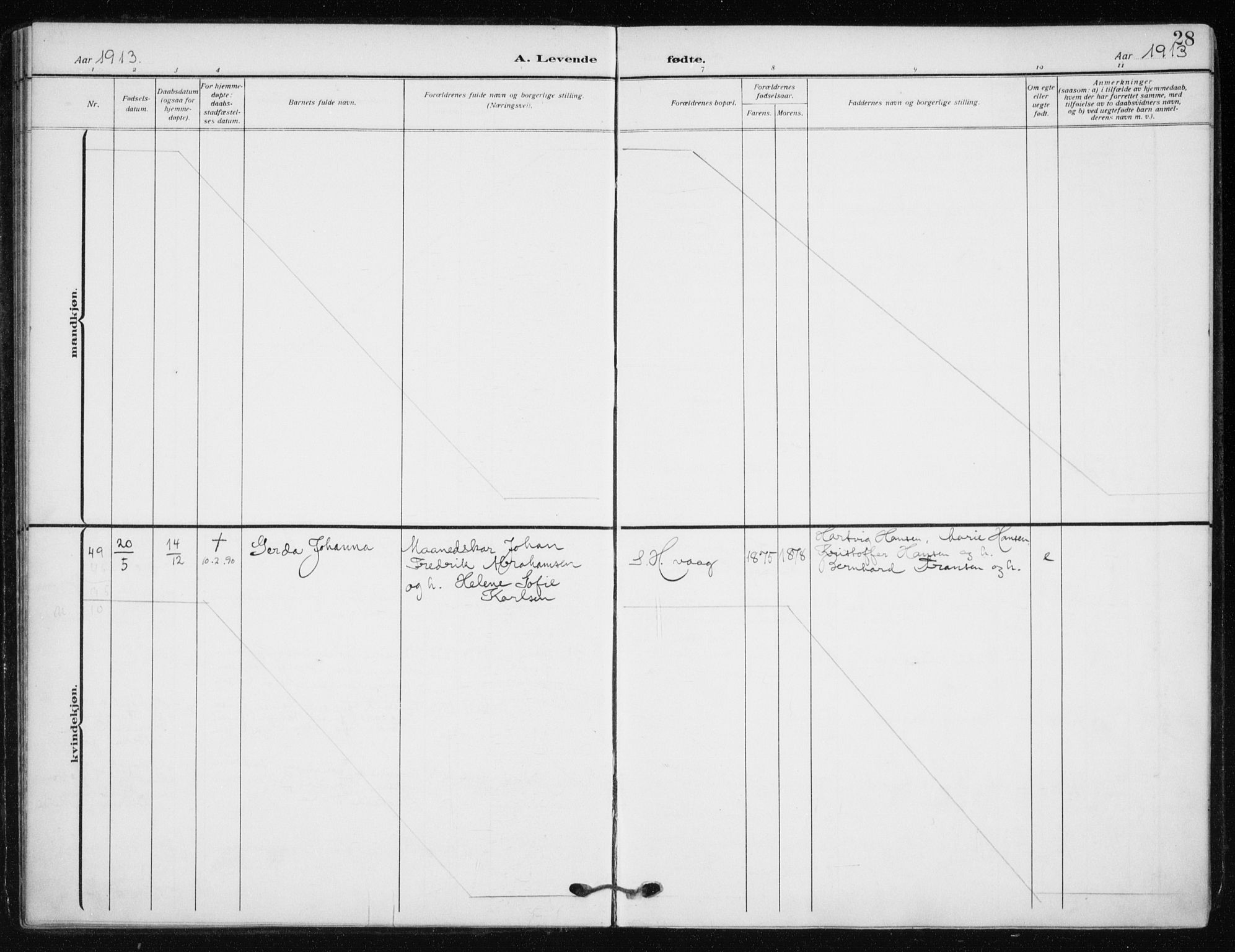 Kjelvik/Nordkapp sokneprestkontor, SATØ/S-1350/H/Ha/L0001kirke: Ministerialbok nr. 1, 1911-1919, s. 28