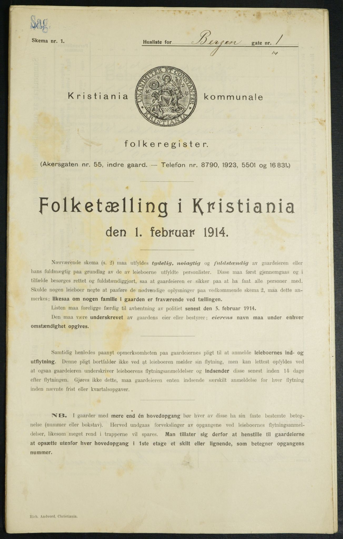 OBA, Kommunal folketelling 1.2.1914 for Kristiania, 1914, s. 3694