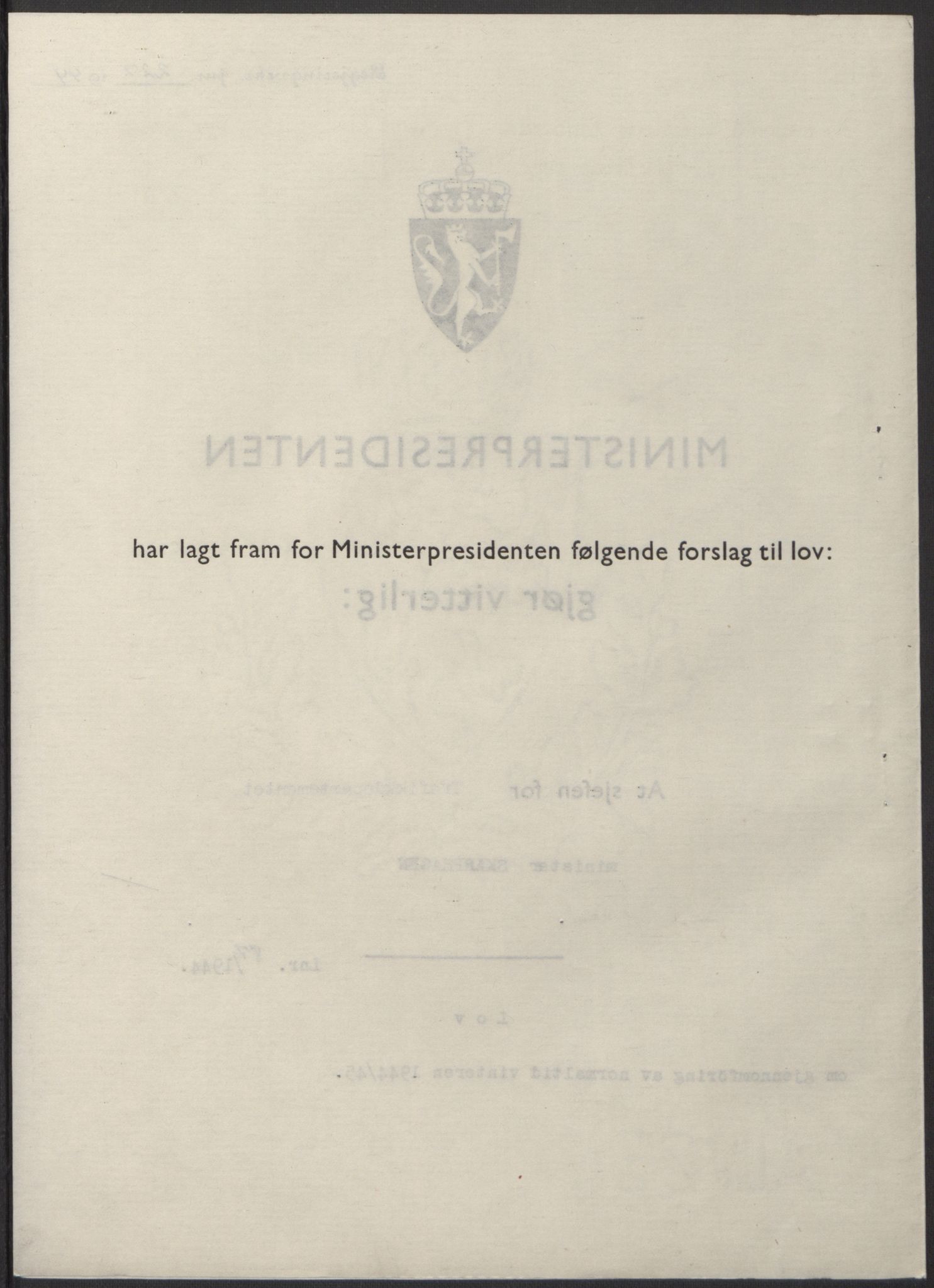 NS-administrasjonen 1940-1945 (Statsrådsekretariatet, de kommisariske statsråder mm), RA/S-4279/D/Db/L0100: Lover, 1944, s. 412