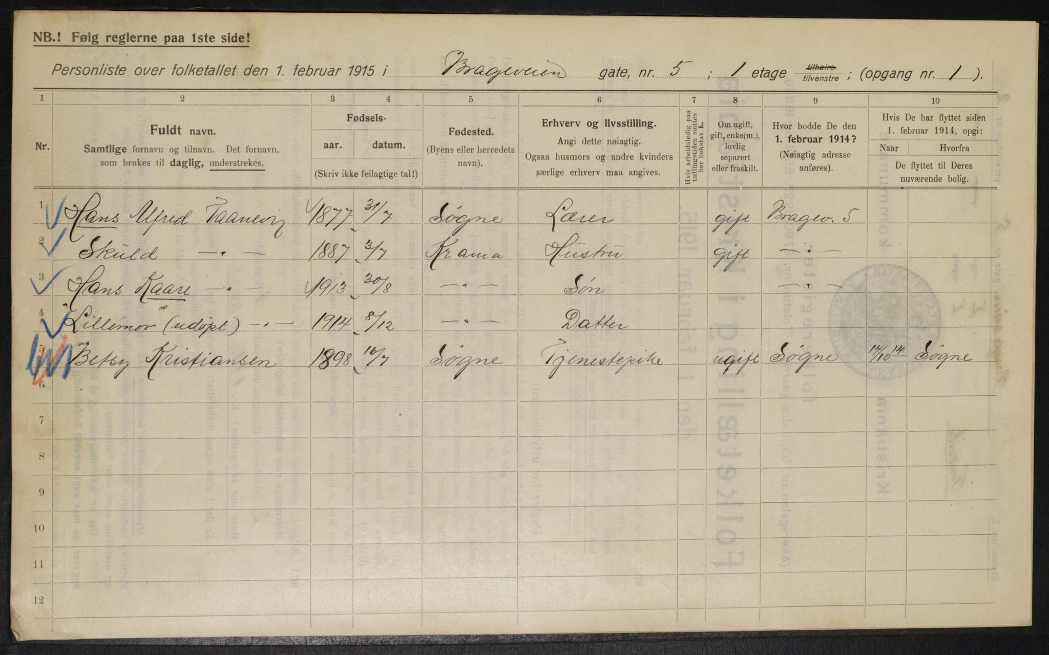 OBA, Kommunal folketelling 1.2.1915 for Kristiania, 1915, s. 8005