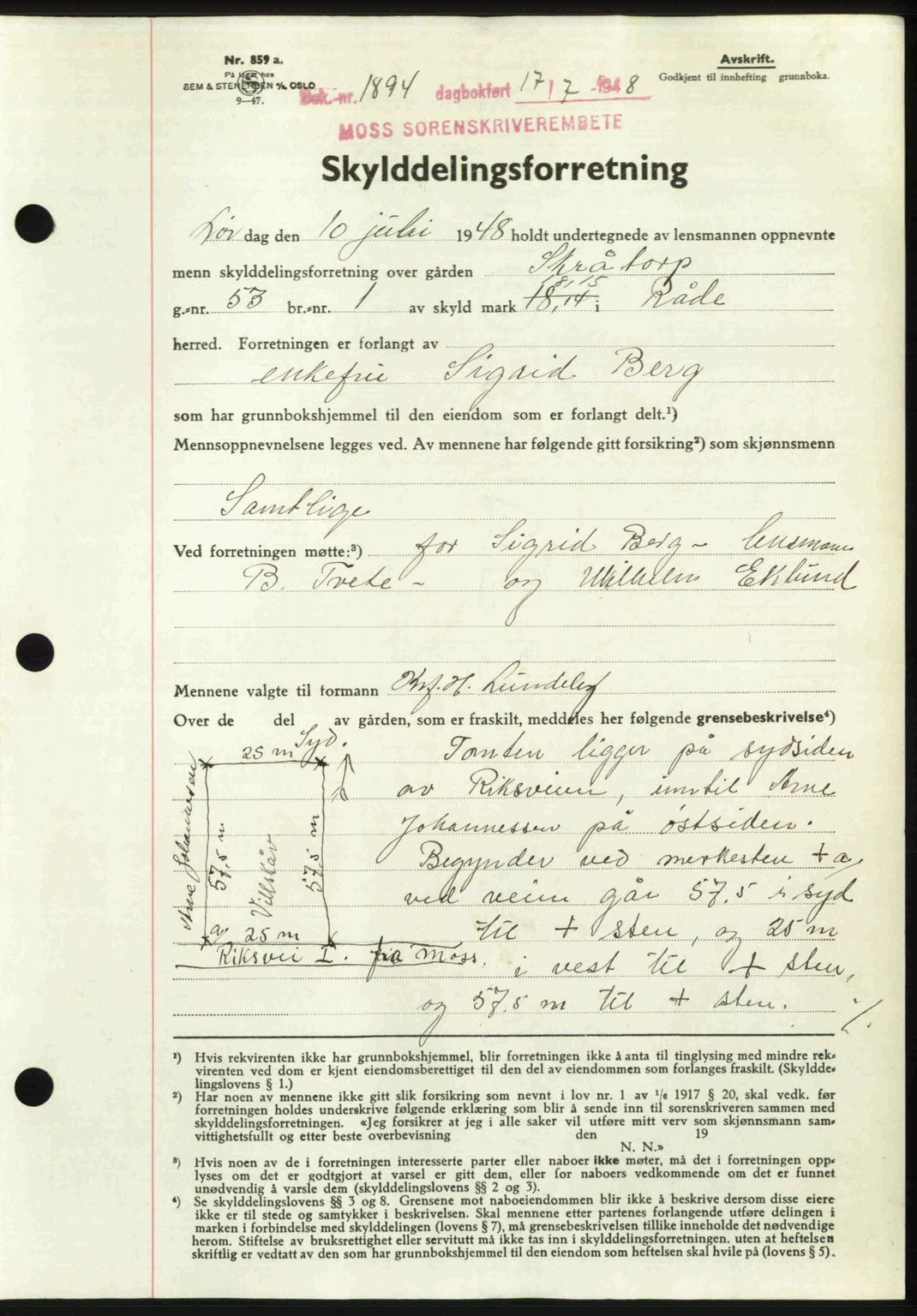 Moss sorenskriveri, SAO/A-10168: Pantebok nr. A20, 1948-1948, Dagboknr: 1894/1948