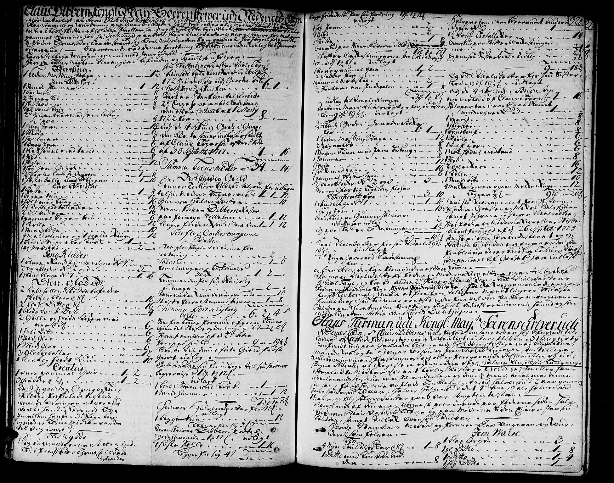 Nedenes sorenskriveri før 1824, SAK/1221-0007/H/Hc/L0010: Skifteprotokoll med register nr 9a, 1722-1727, s. 319b-320a