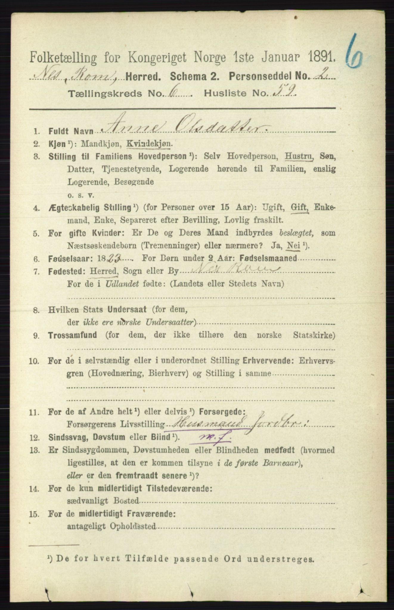 RA, Folketelling 1891 for 0236 Nes herred, 1891, s. 3749