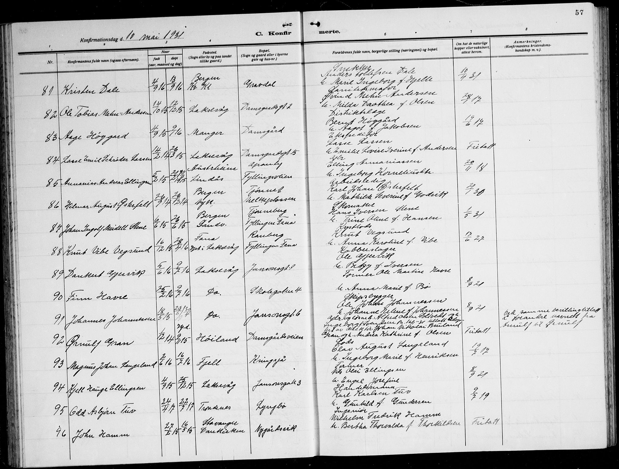 Laksevåg Sokneprestembete, AV/SAB-A-76501/H/Ha/Hab/Haba: Klokkerbok nr. A 10, 1925-1942, s. 57