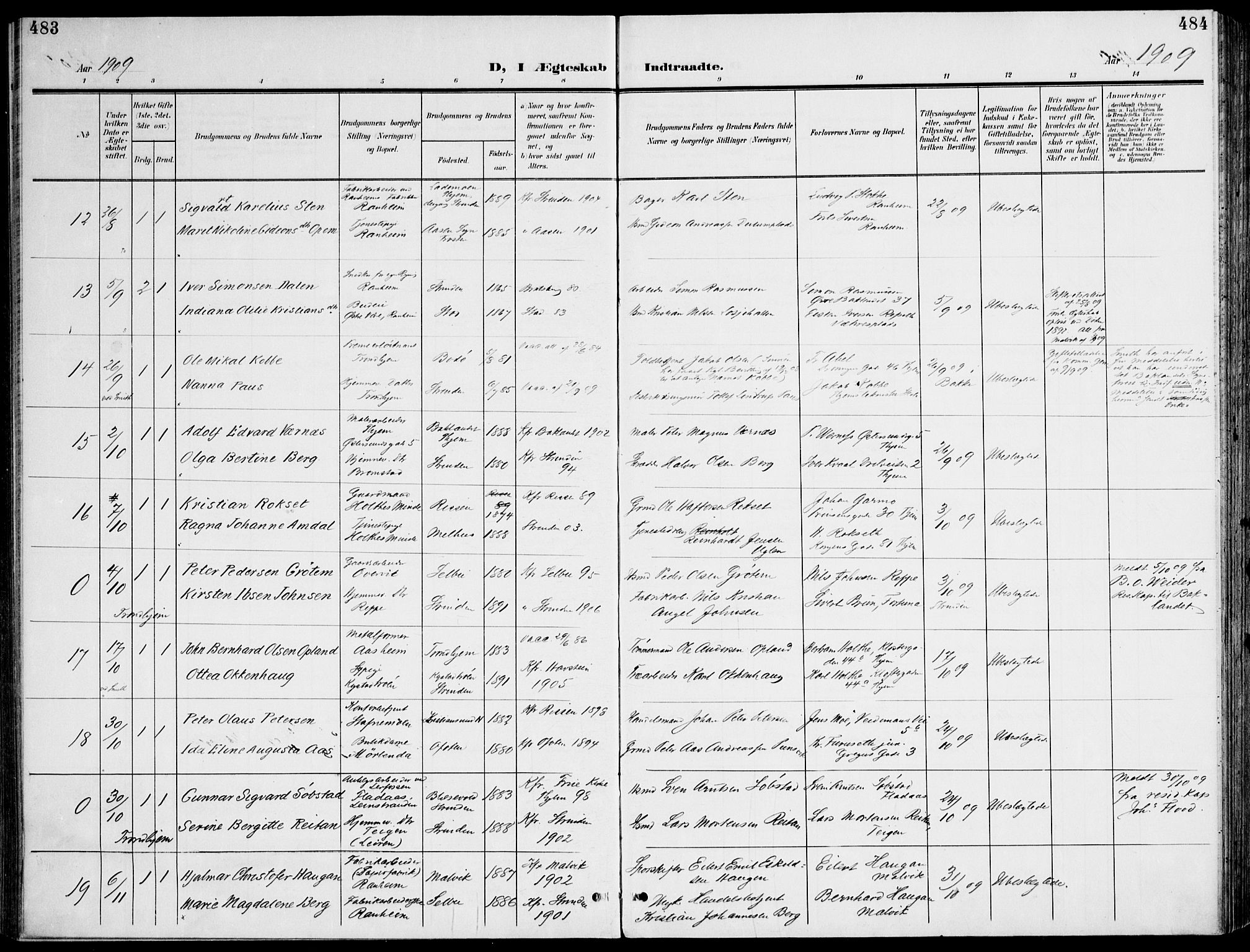 Ministerialprotokoller, klokkerbøker og fødselsregistre - Sør-Trøndelag, AV/SAT-A-1456/607/L0320: Ministerialbok nr. 607A04, 1907-1915, s. 483-484