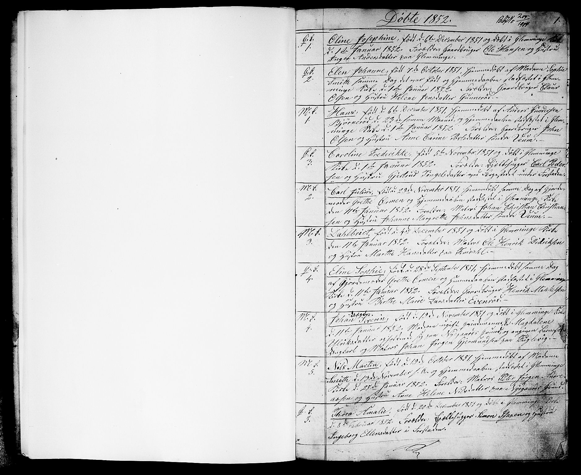 Glemmen prestekontor Kirkebøker, SAO/A-10908/G/Ga/L0003: Klokkerbok nr. 3, 1852-1866, s. 0-1