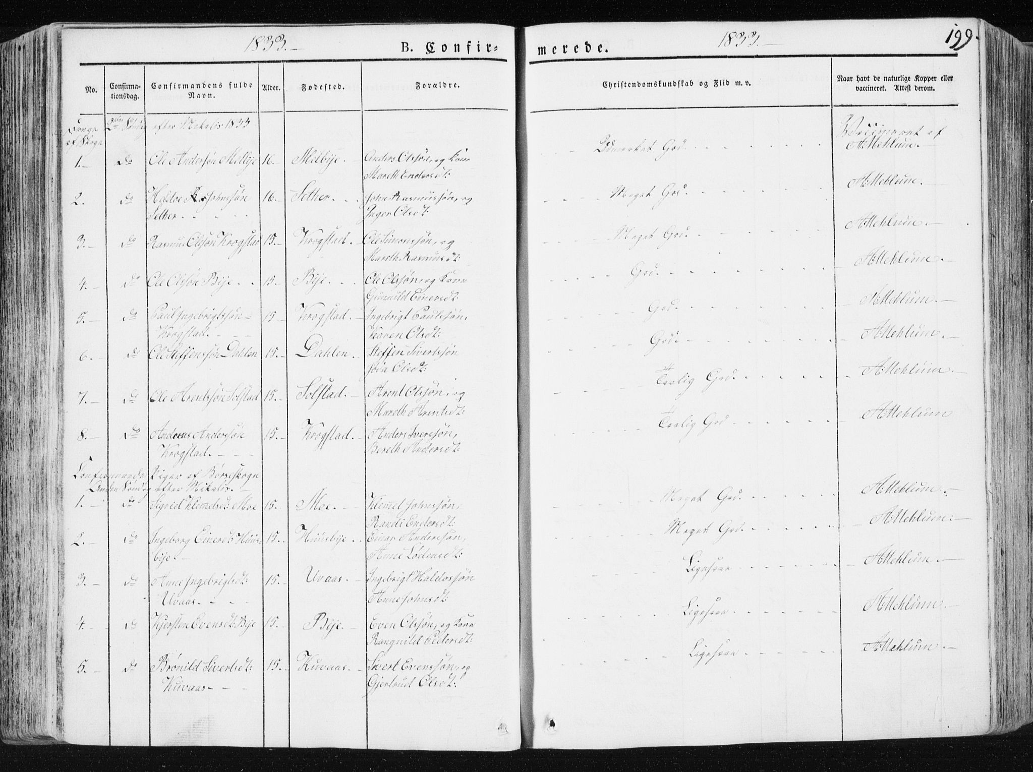 Ministerialprotokoller, klokkerbøker og fødselsregistre - Sør-Trøndelag, AV/SAT-A-1456/665/L0771: Ministerialbok nr. 665A06, 1830-1856, s. 199