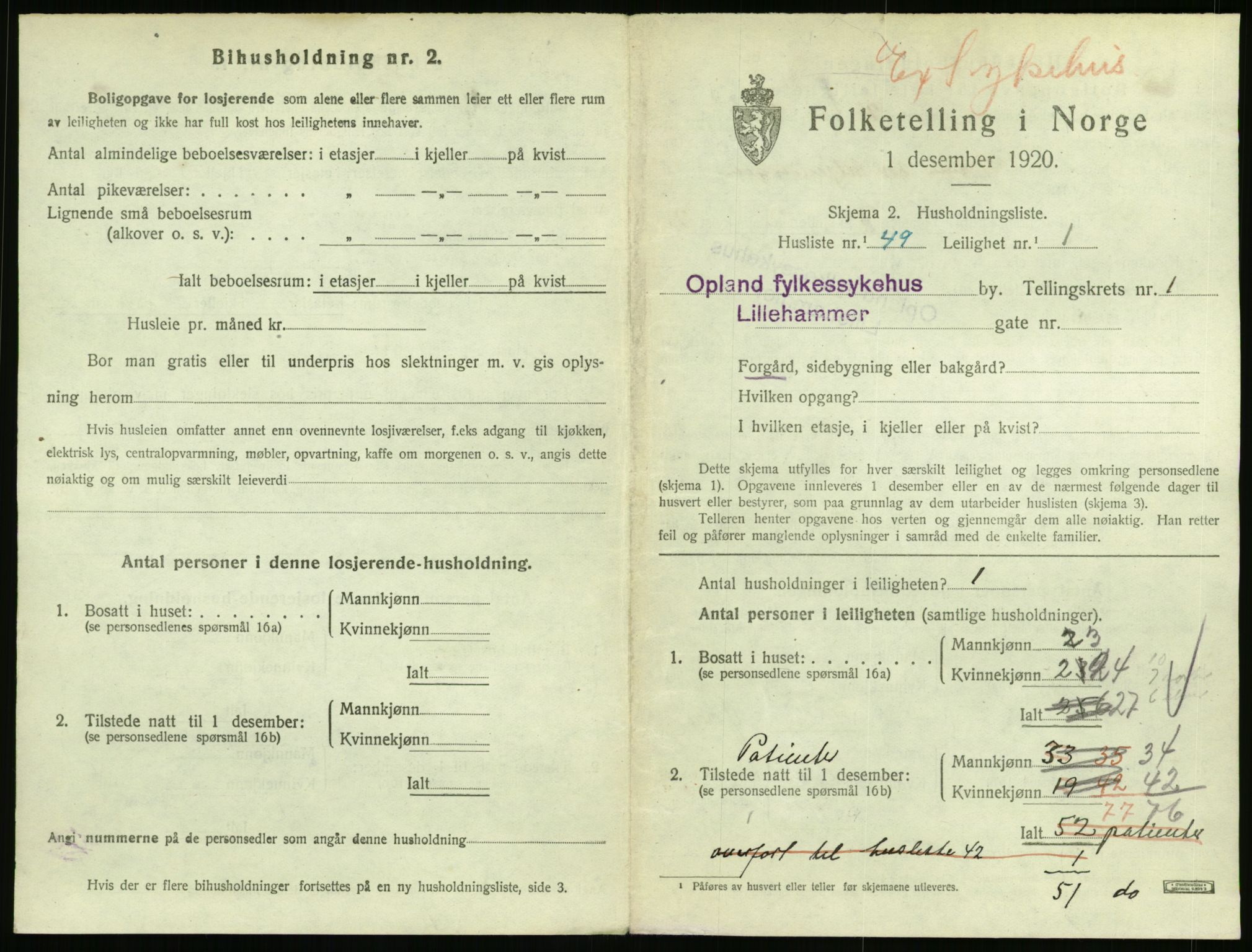 SAH, Folketelling 1920 for 0501 Lillehammer kjøpstad, 1920, s. 1488