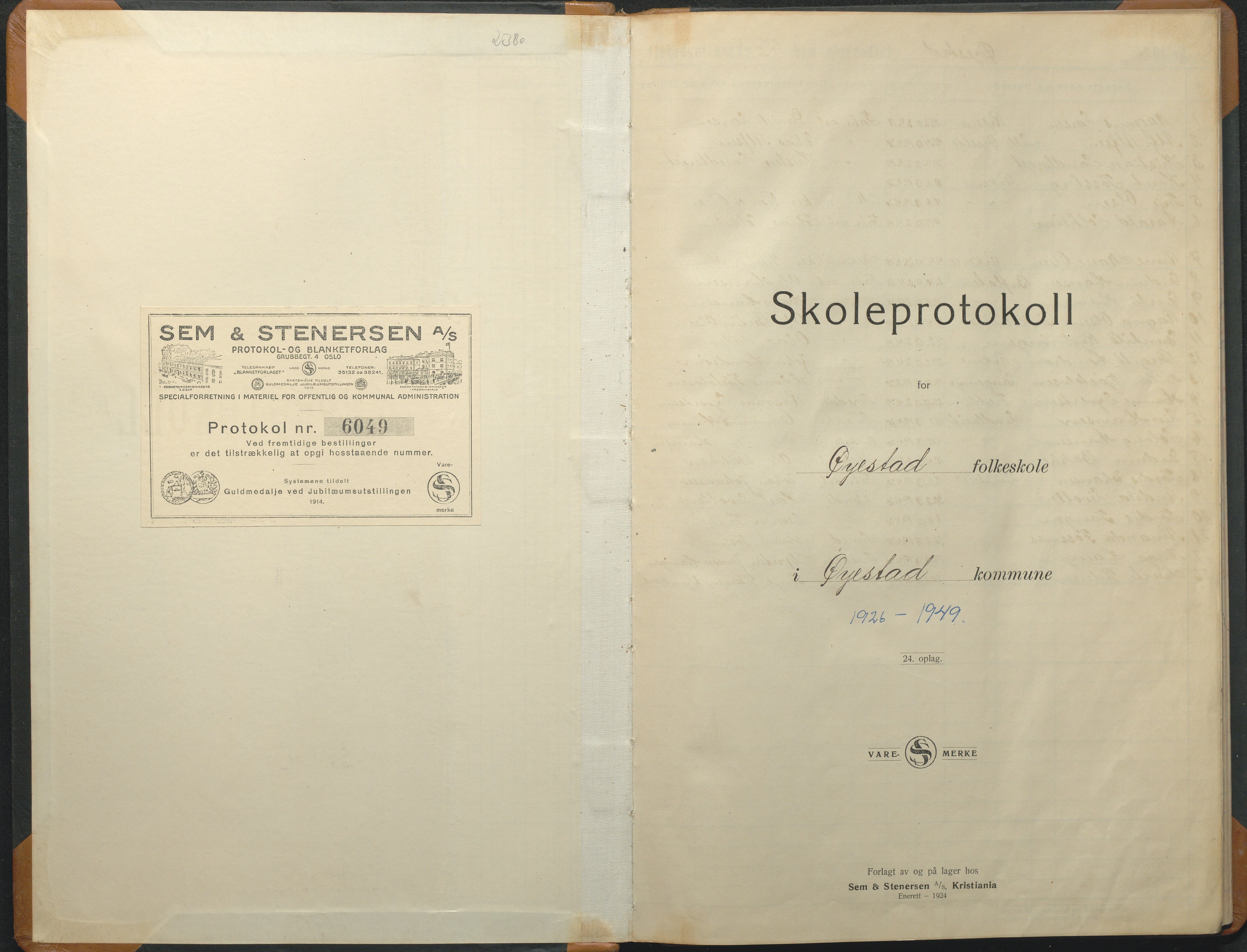 Øyestad kommune frem til 1979, AAKS/KA0920-PK/06/06F/L0015: Skoleprotokoll, 1926-1949