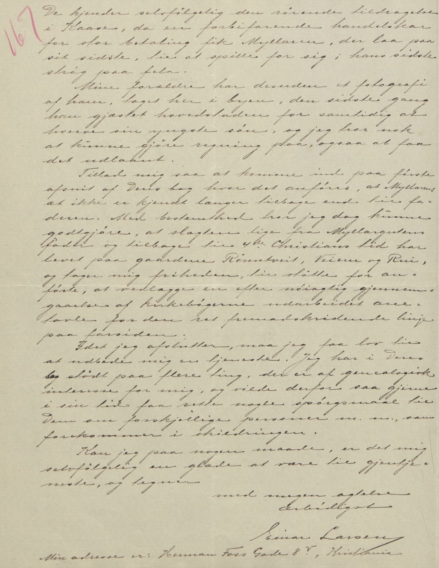 Rikard Berge, TEMU/TGM-A-1003/F/L0004/0053: 101-159 / 157 Manuskript, notatar, brev o.a. Nokre leiker, manuskript, 1906-1908, s. 167