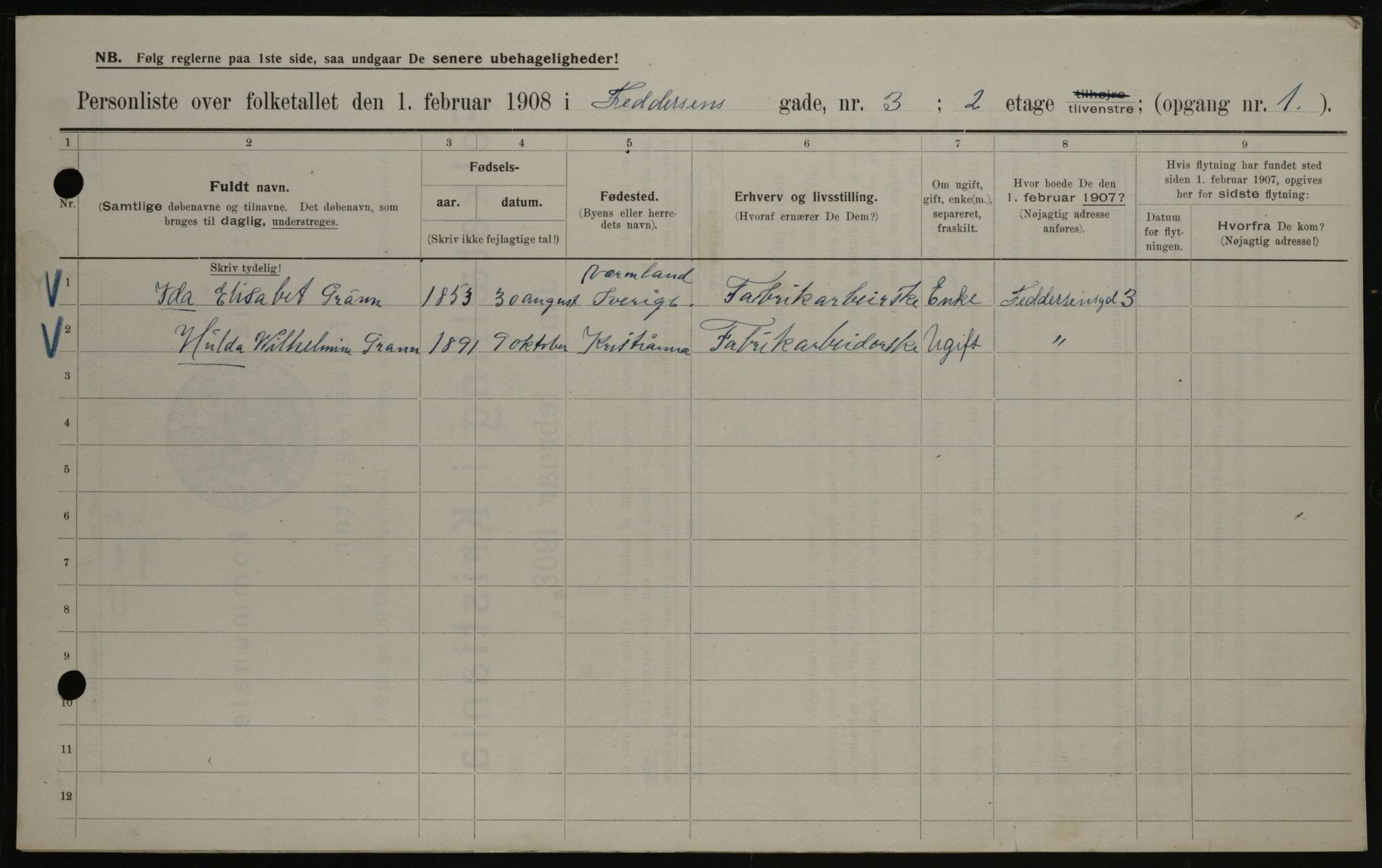 OBA, Kommunal folketelling 1.2.1908 for Kristiania kjøpstad, 1908, s. 21836