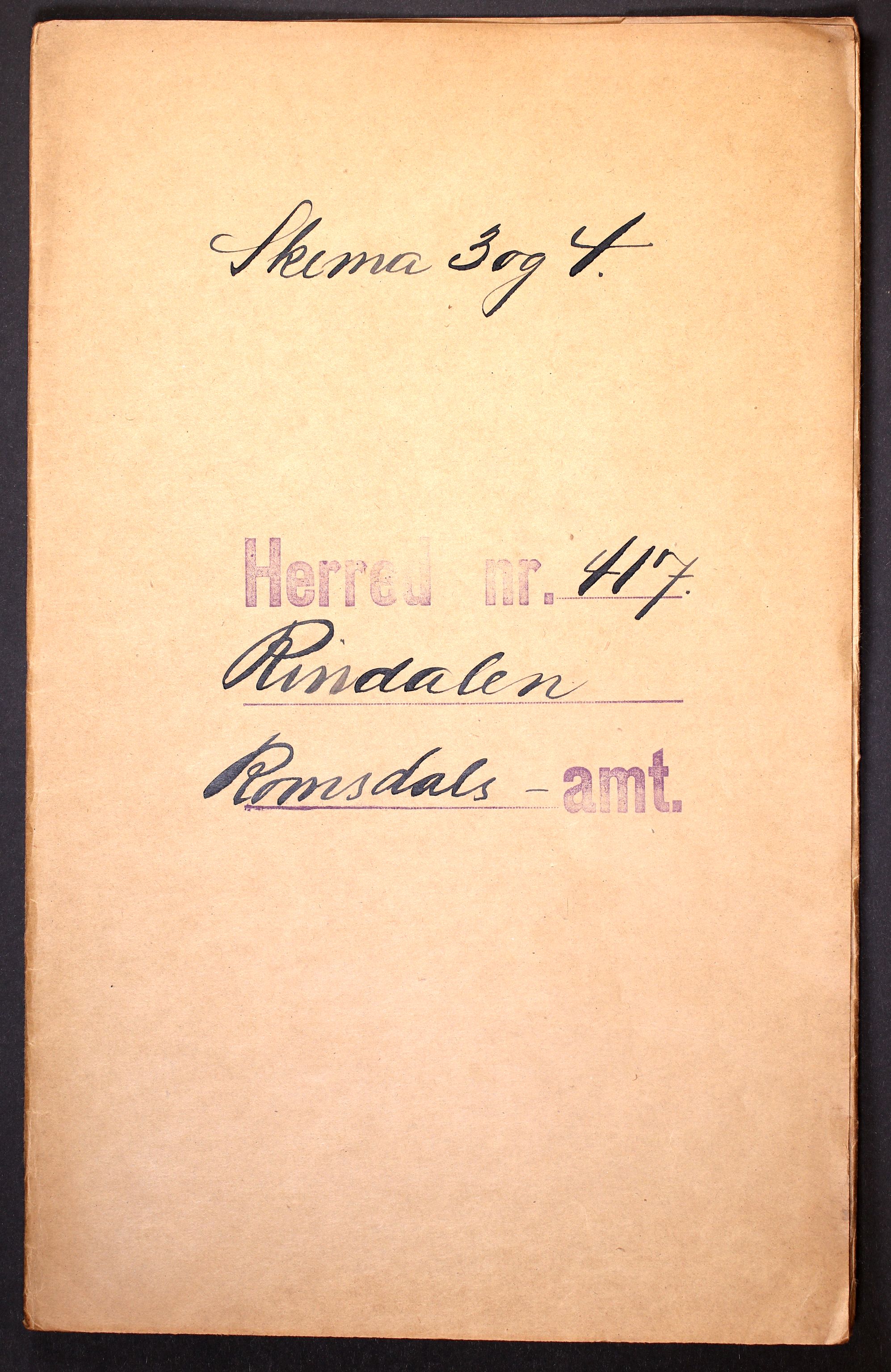 RA, Folketelling 1910 for 1567 Rindal herred, 1910, s. 1