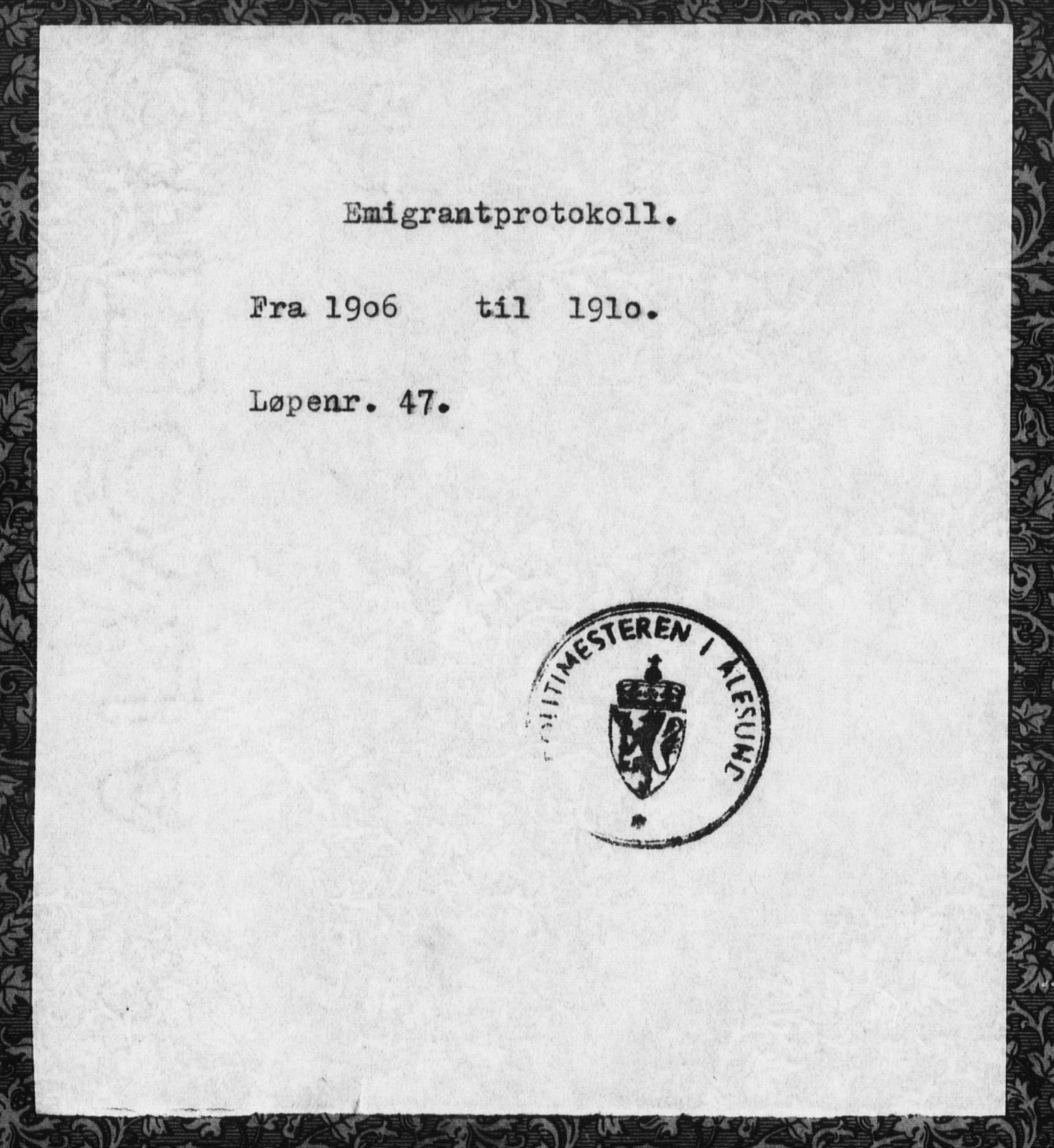 Sunnmøre politikammer, SAT/A-1864/1/35/L0004: Emigrantprotokoll, 1906-1910
