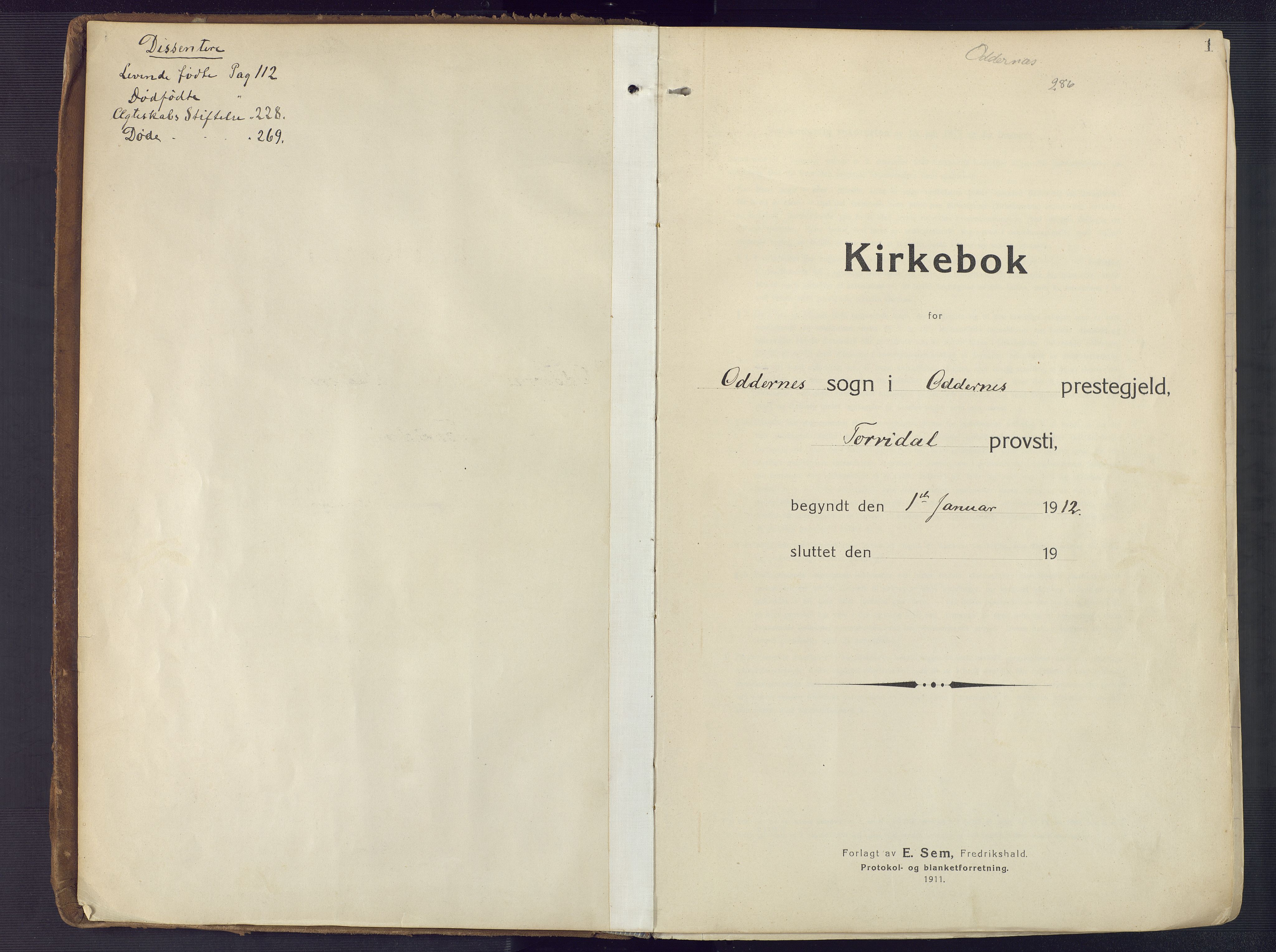 Oddernes sokneprestkontor, AV/SAK-1111-0033/F/Fa/Faa/L0012: Ministerialbok nr. A 12, 1912-1925, s. 1