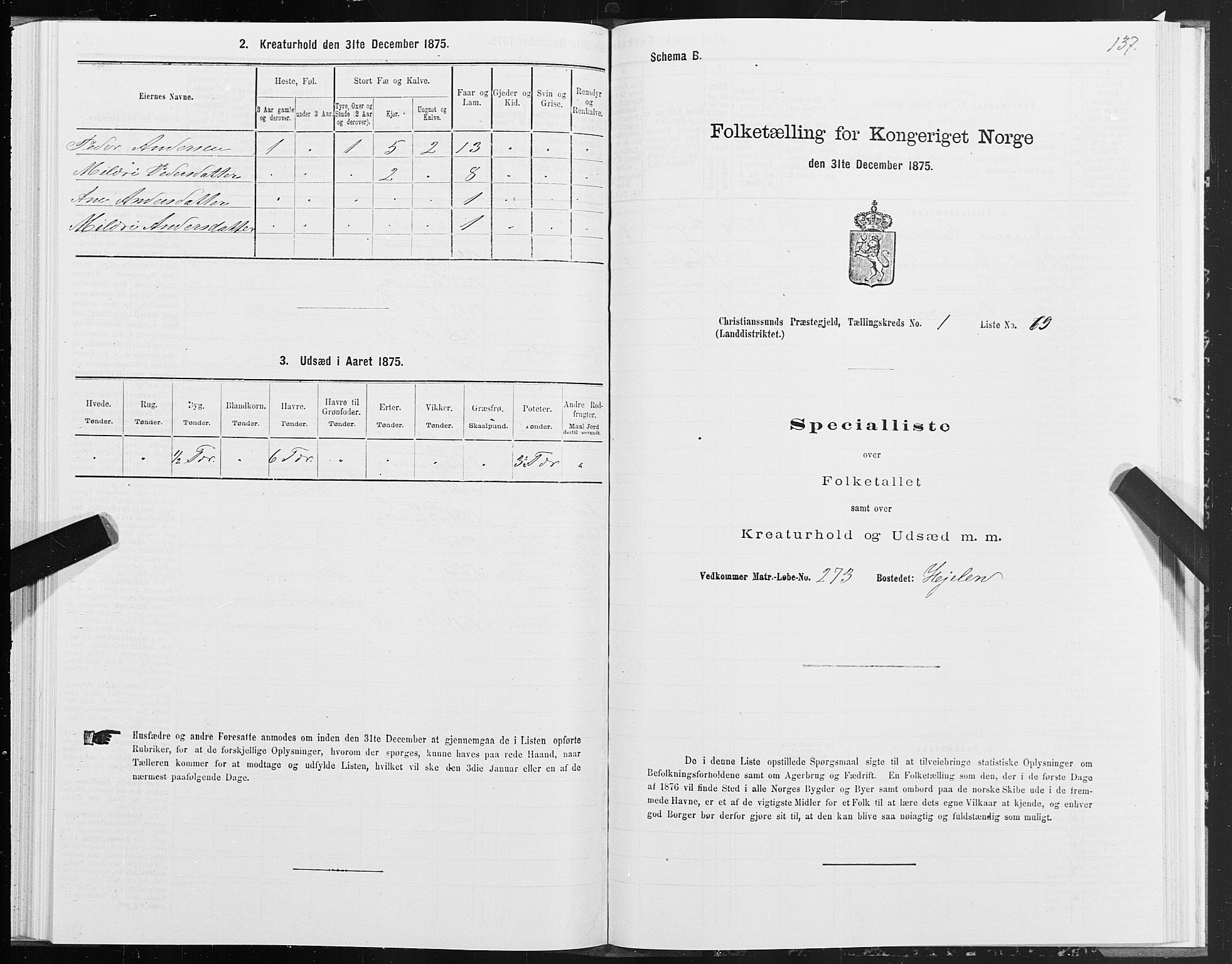 SAT, Folketelling 1875 for 1556L Kristiansund prestegjeld, Frei sokn og Grip sokn, 1875, s. 1137