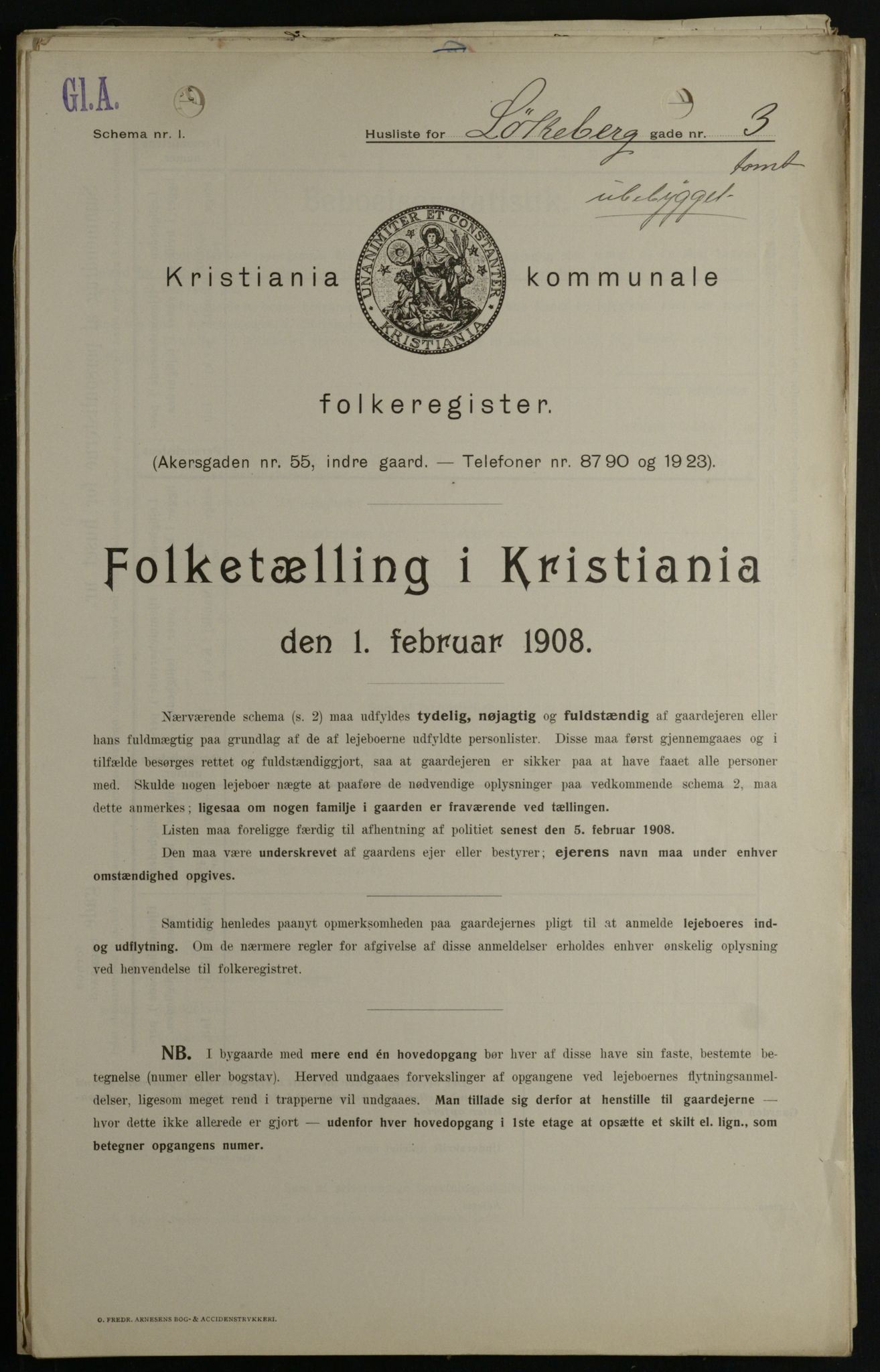 OBA, Kommunal folketelling 1.2.1908 for Kristiania kjøpstad, 1908, s. 52436