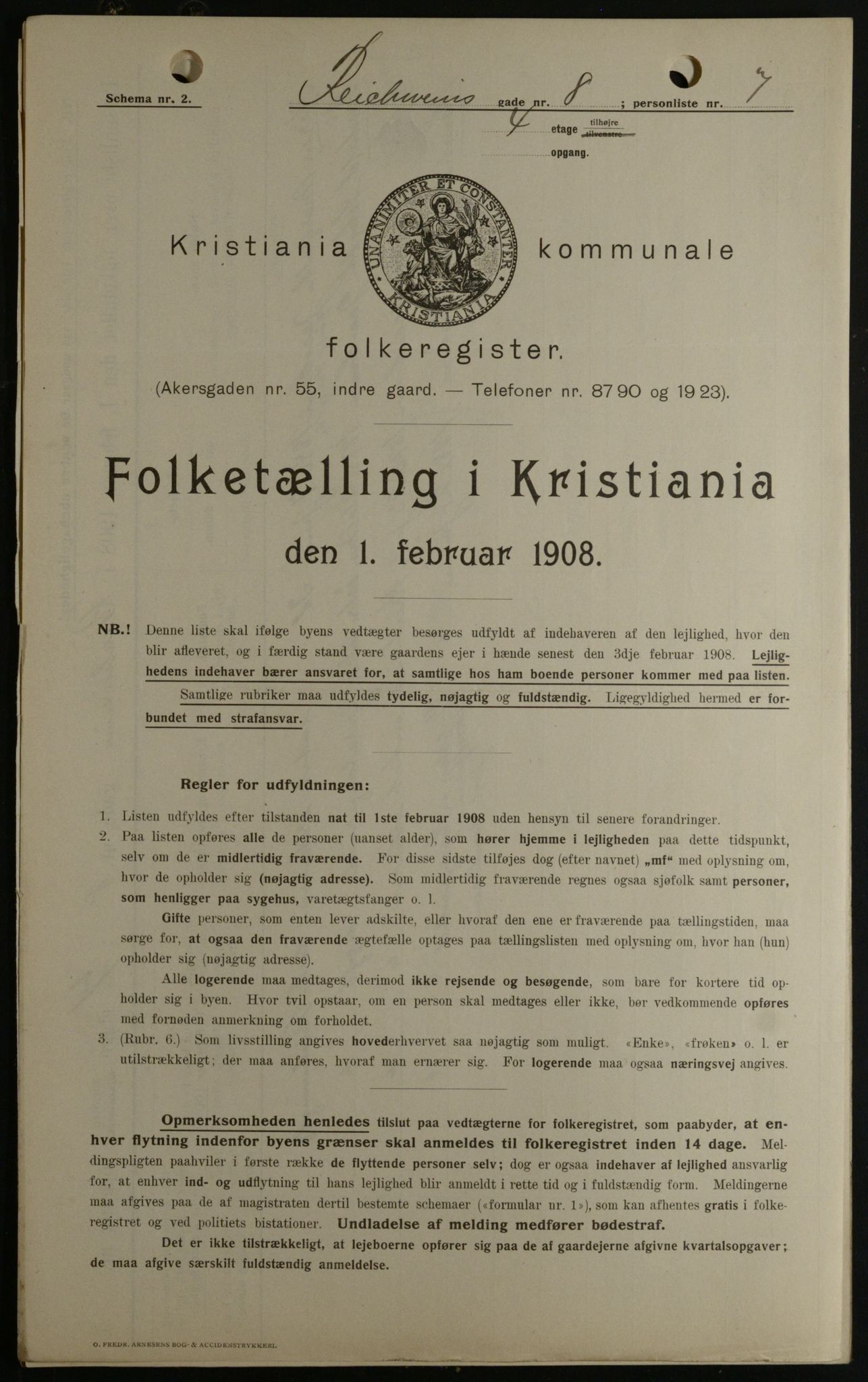 OBA, Kommunal folketelling 1.2.1908 for Kristiania kjøpstad, 1908, s. 74436