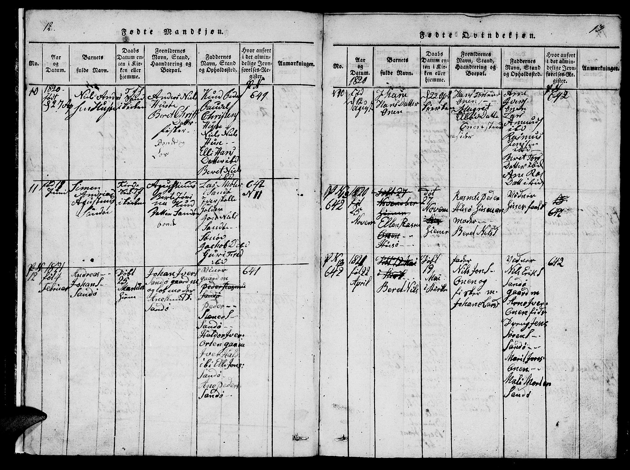 Ministerialprotokoller, klokkerbøker og fødselsregistre - Møre og Romsdal, SAT/A-1454/561/L0731: Klokkerbok nr. 561C01, 1817-1867, s. 12-13