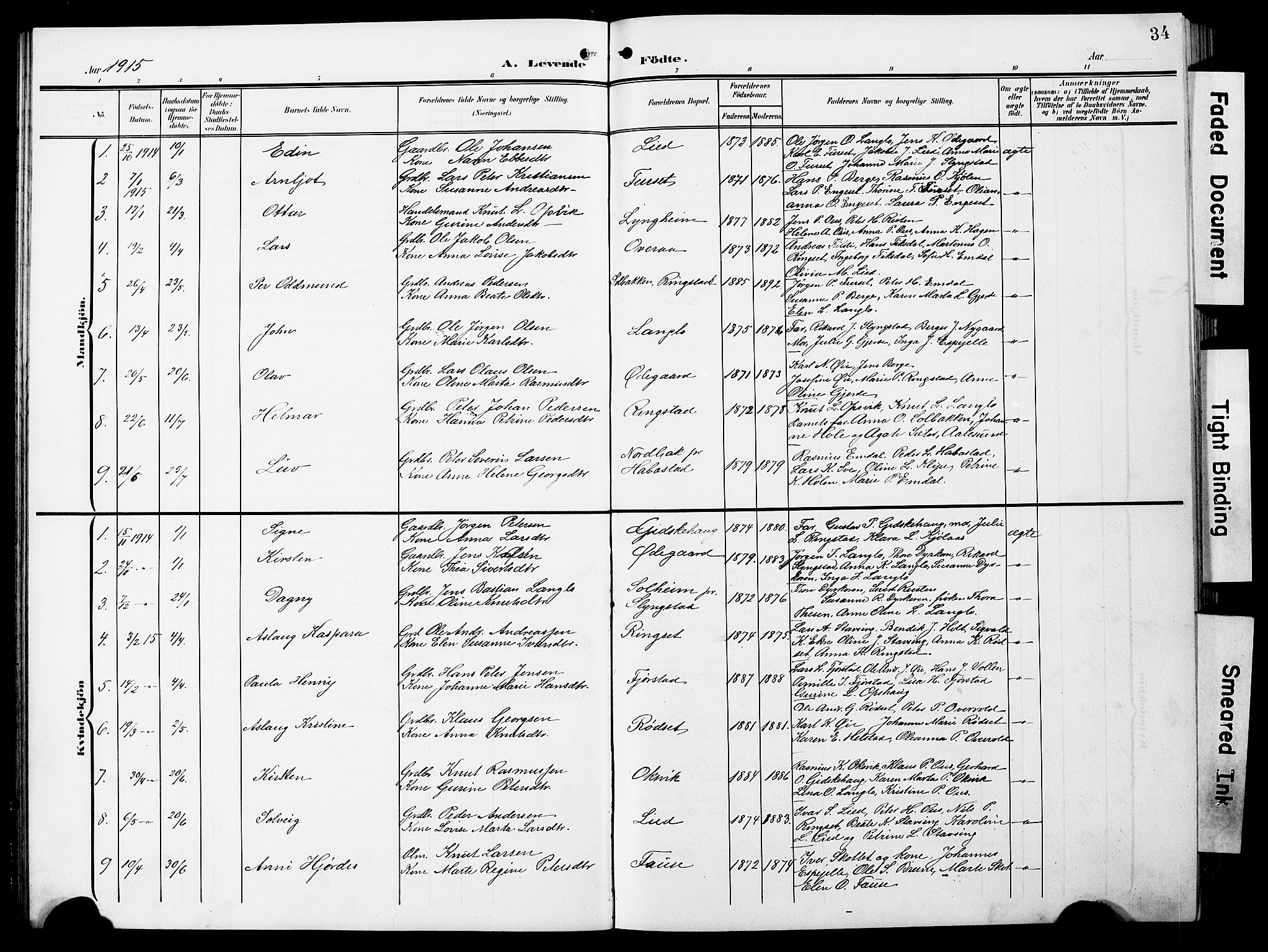 Ministerialprotokoller, klokkerbøker og fødselsregistre - Møre og Romsdal, SAT/A-1454/520/L0293: Klokkerbok nr. 520C05, 1902-1923, s. 34