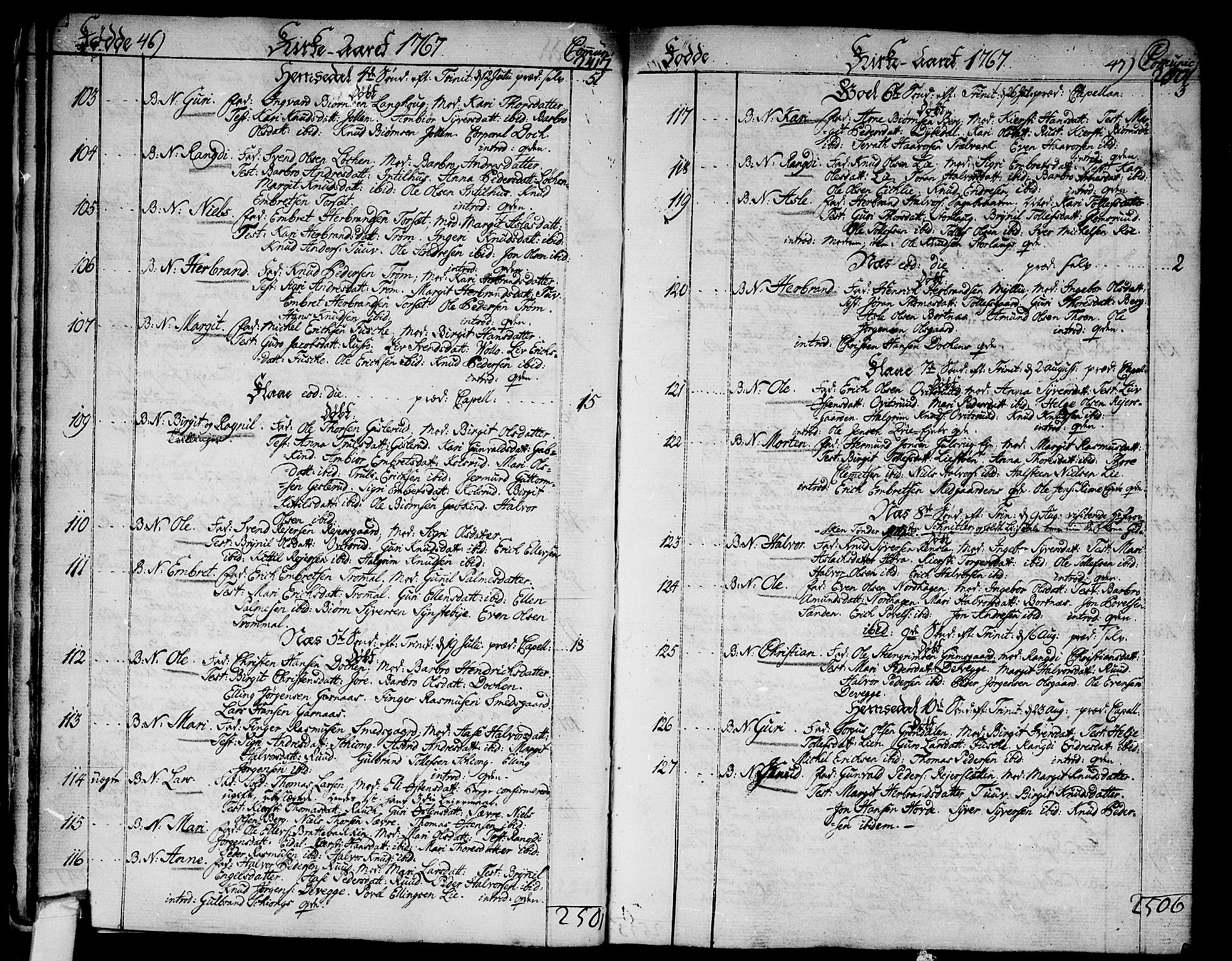 Nes kirkebøker, SAKO/A-236/F/Fa/L0004: Ministerialbok nr. 4, 1764-1786, s. 46-47