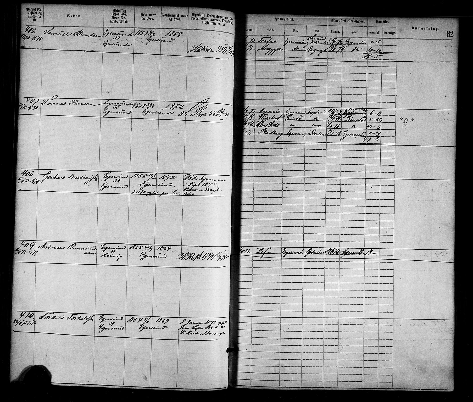 Egersund mønstringskrets, AV/SAK-2031-0019/F/Fa/L0001: Annotasjonsrulle nr 1-1440 med register, O-1, 1869-1895, s. 98