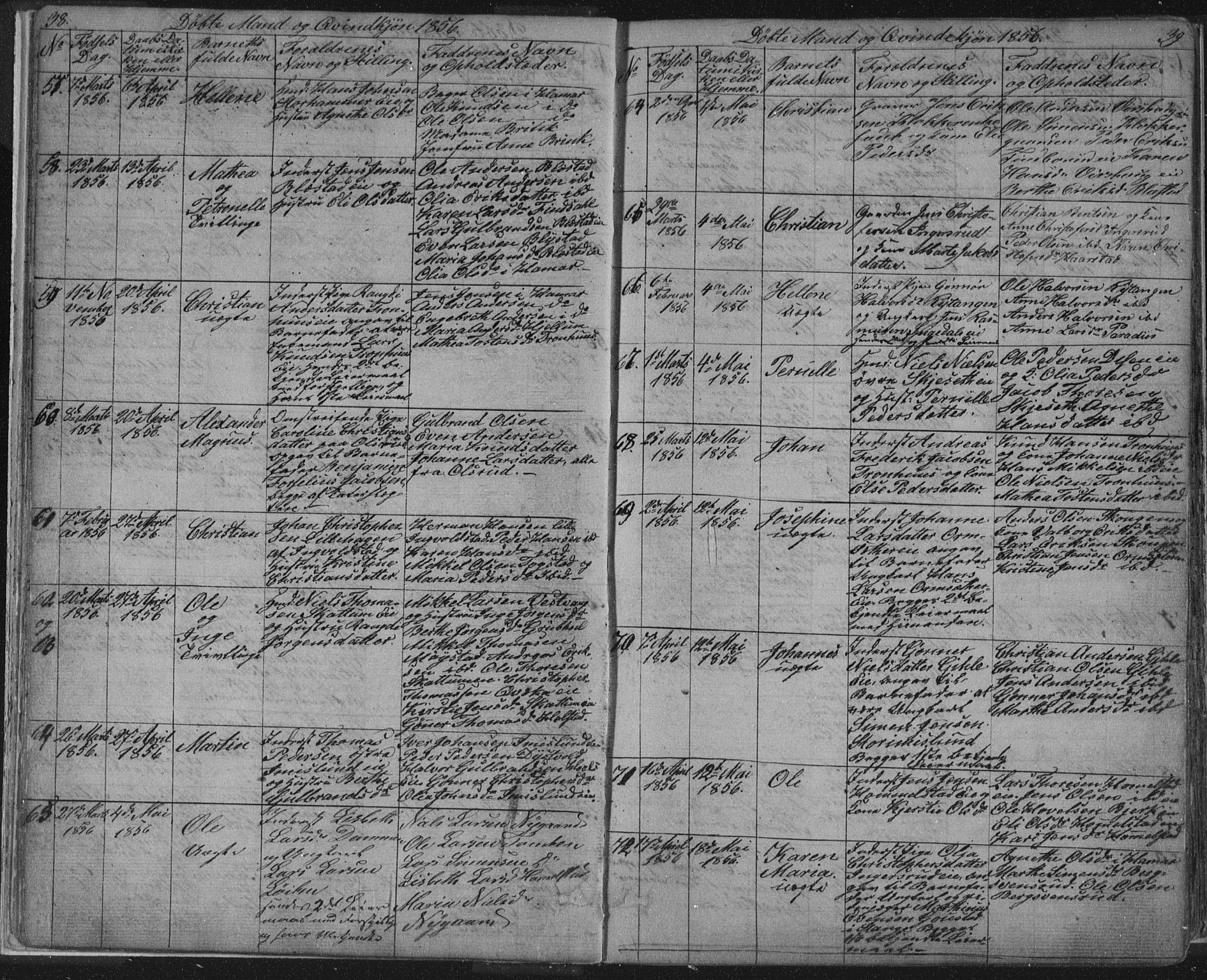 Vang prestekontor, Hedmark, AV/SAH-PREST-008/H/Ha/Hab/L0010A: Klokkerbok nr. 10a, 1854-1896, s. 38-39