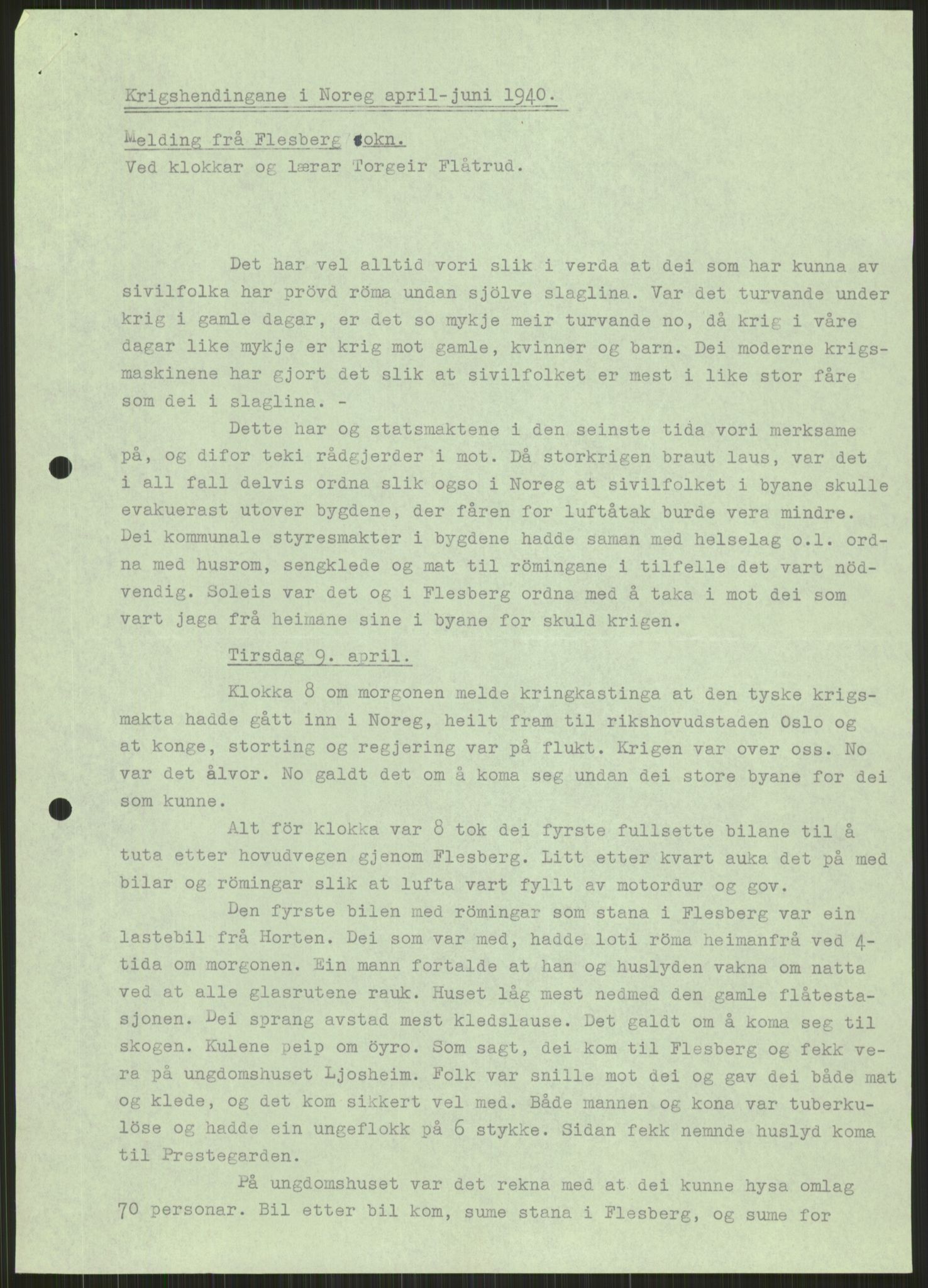 Forsvaret, Forsvarets krigshistoriske avdeling, AV/RA-RAFA-2017/Y/Ya/L0014: II-C-11-31 - Fylkesmenn.  Rapporter om krigsbegivenhetene 1940., 1940, s. 313