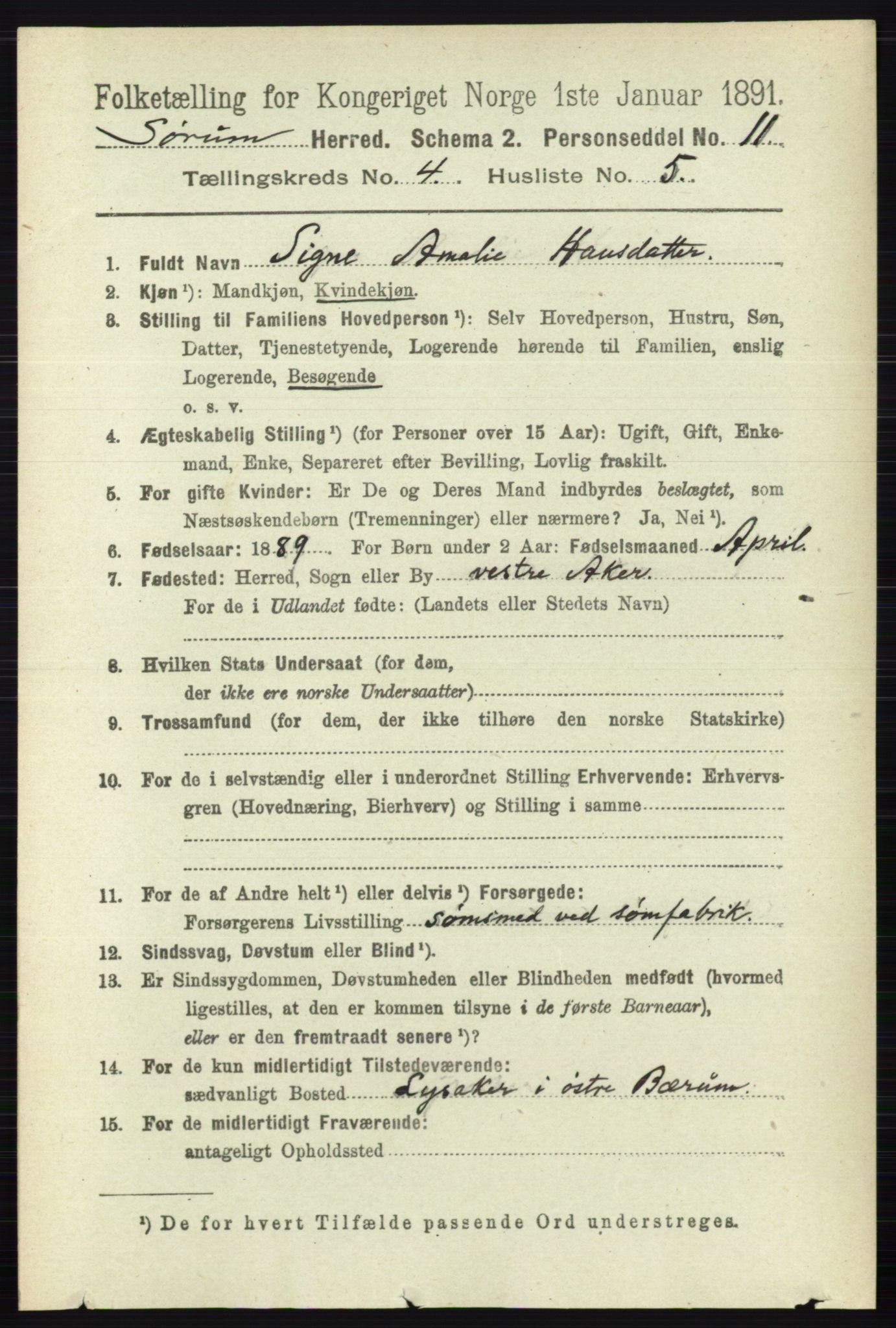 RA, Folketelling 1891 for 0226 Sørum herred, 1891, s. 1911