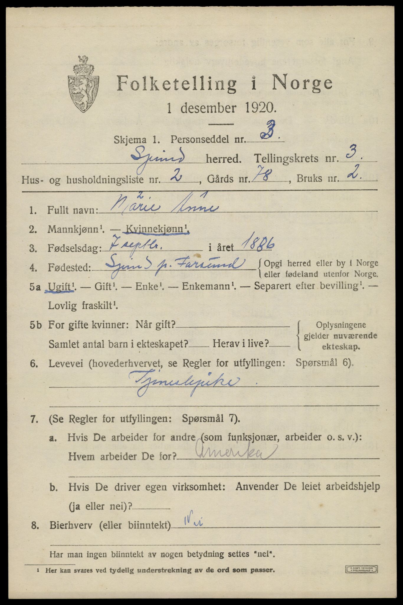 SAK, Folketelling 1920 for 1040 Spind herred, 1920, s. 1649