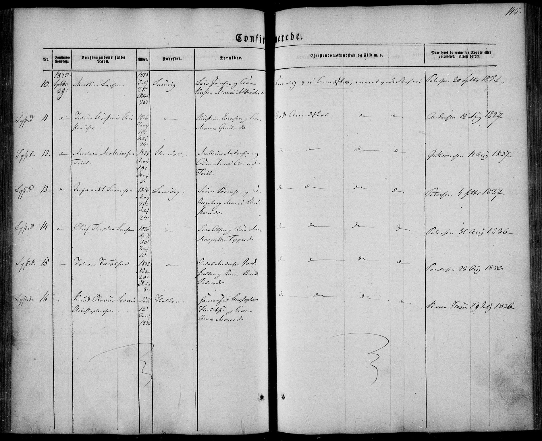 Larvik kirkebøker, AV/SAKO-A-352/F/Fa/L0003: Ministerialbok nr. I 3, 1848-1856, s. 145