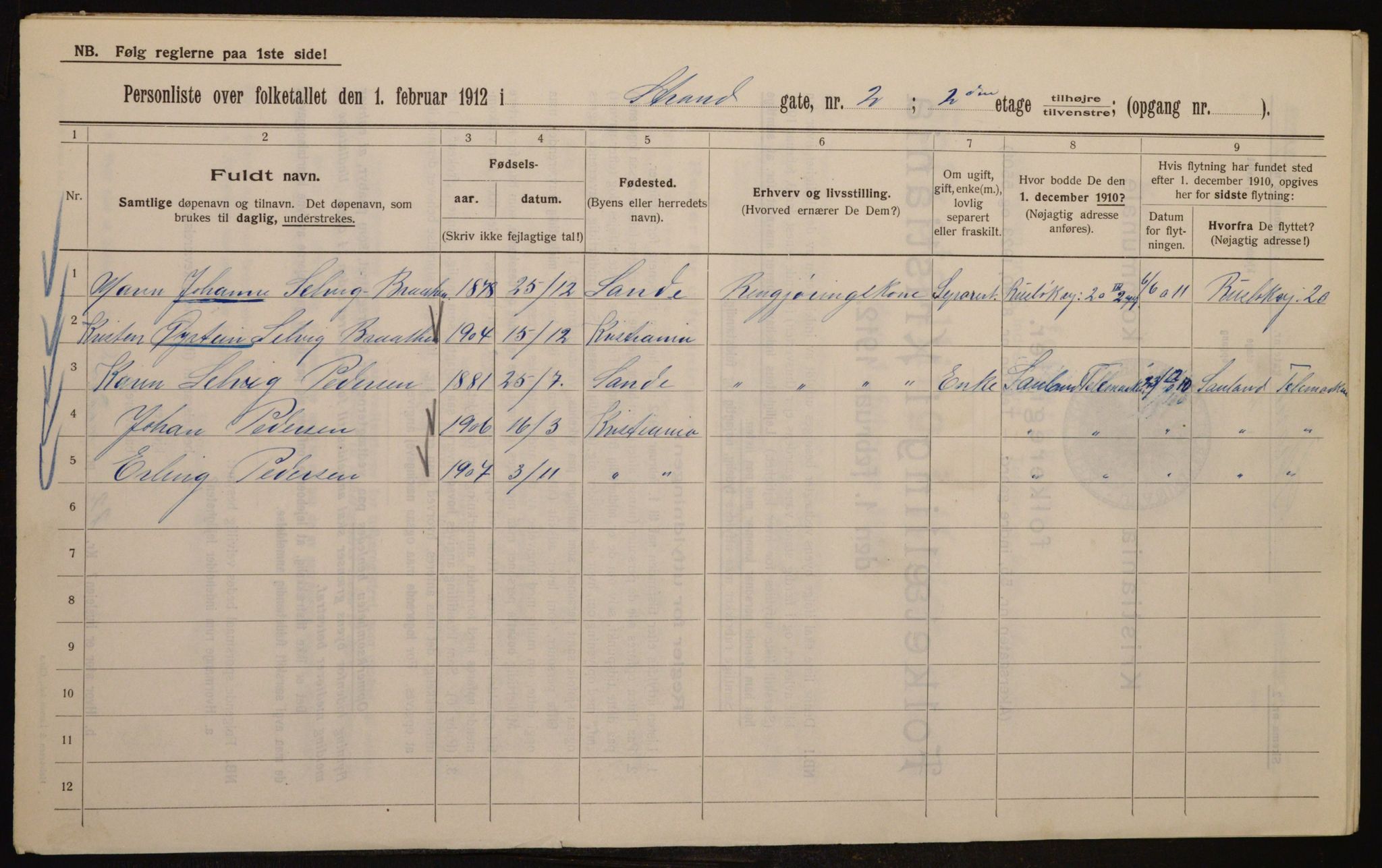 OBA, Kommunal folketelling 1.2.1912 for Kristiania, 1912, s. 103684