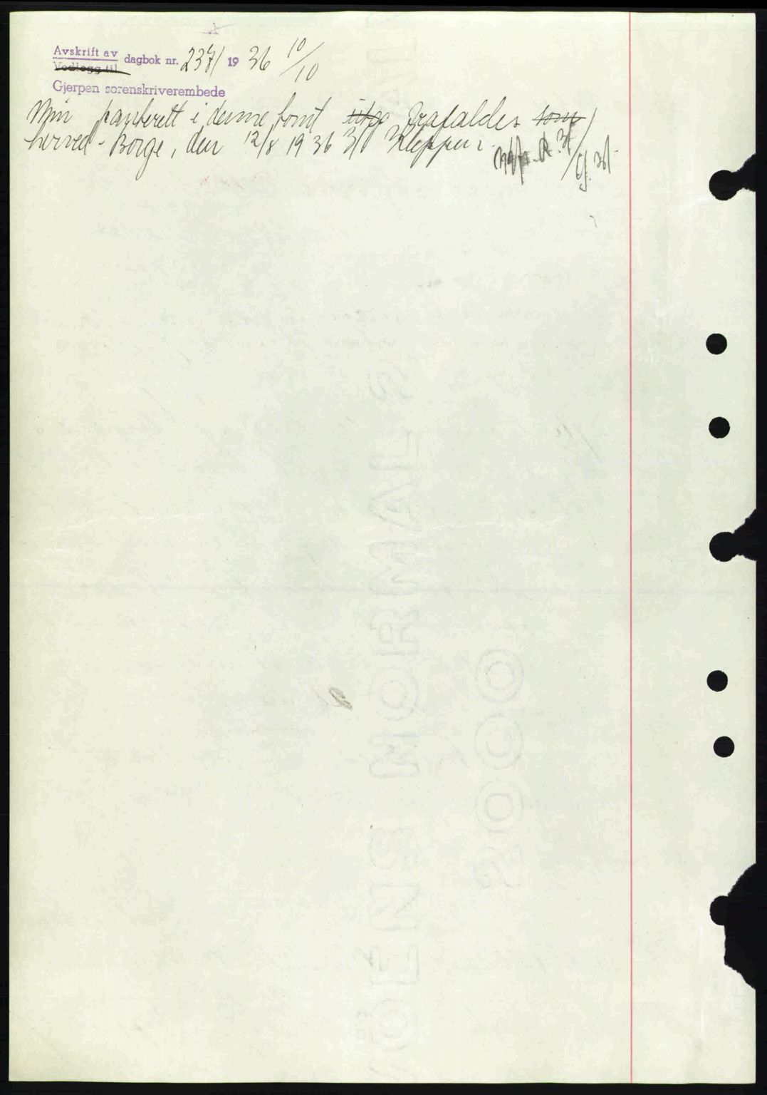 Gjerpen sorenskriveri, SAKO/A-216/G/Ga/Gae/L0067: Pantebok nr. A-66 - A-68, 1936-1937, Dagboknr: 2371/1936