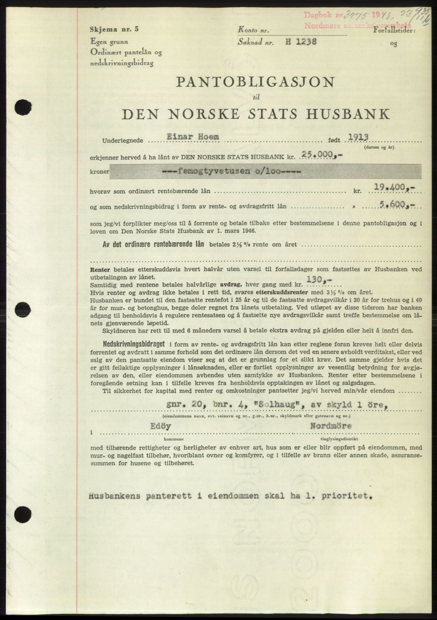 Nordmøre sorenskriveri, SAT/A-4132/1/2/2Ca: Pantebok nr. B100, 1948-1949, Dagboknr: 3275/1948